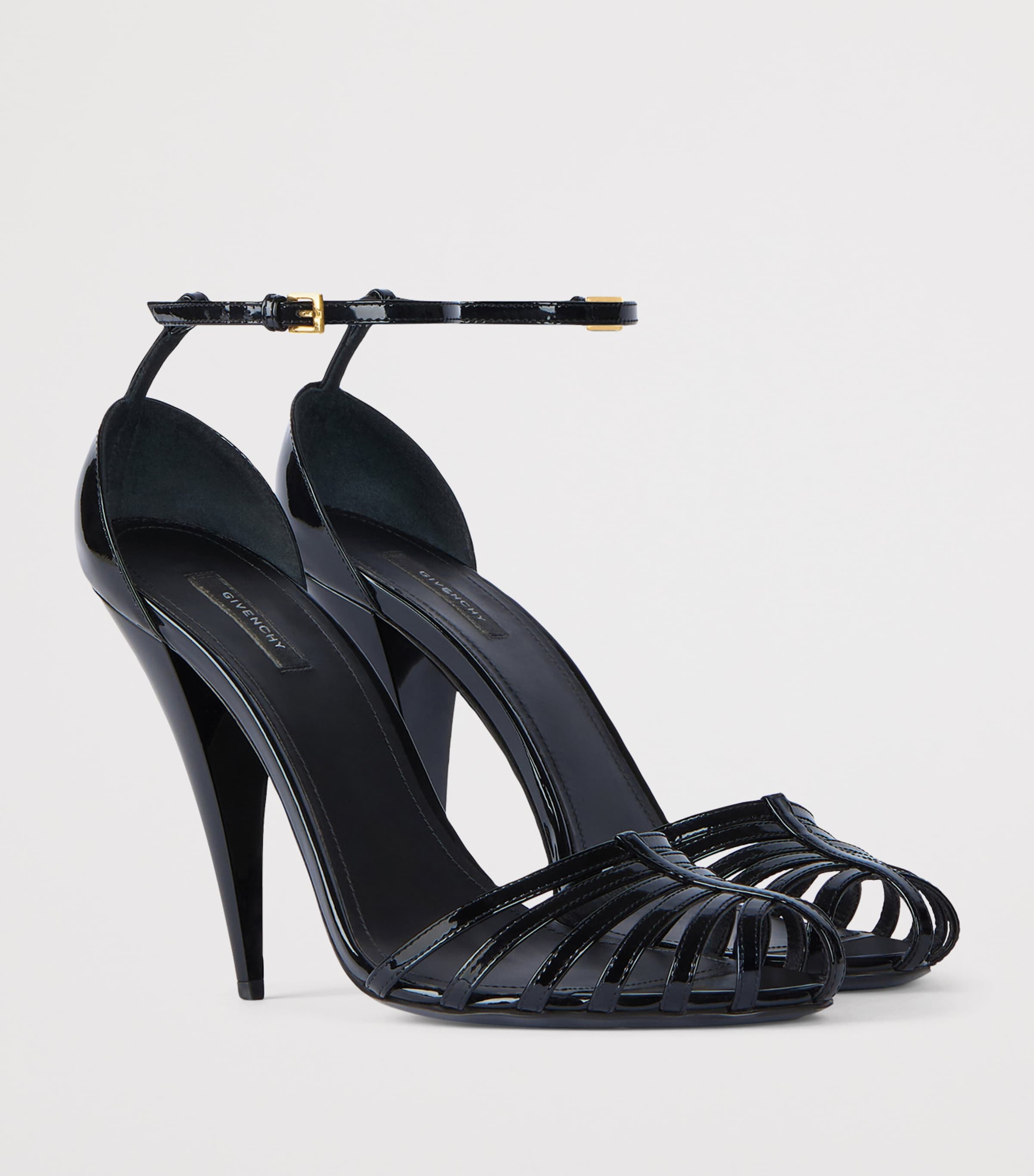 Patent Leather Caged Heeled Sandals 95 BLACK Image 2