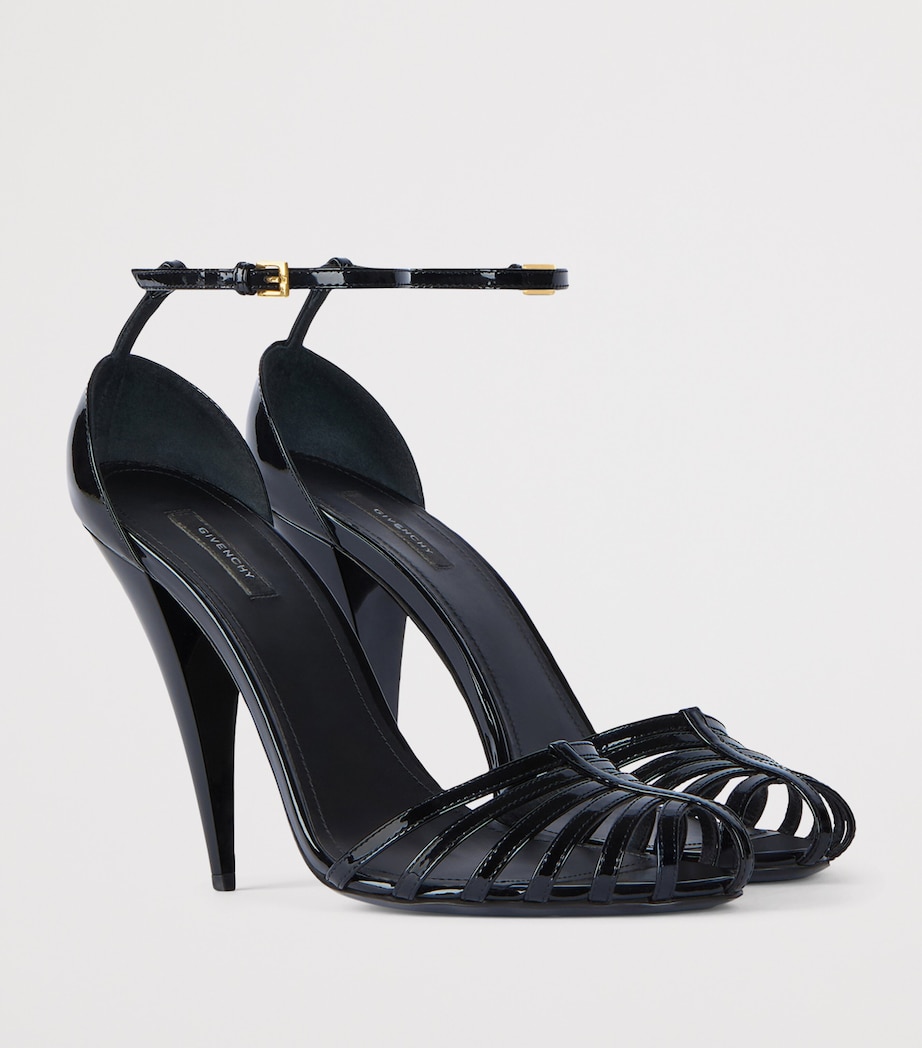 Patent Leather Caged Heeled Sandals 95 BLACK Image 2