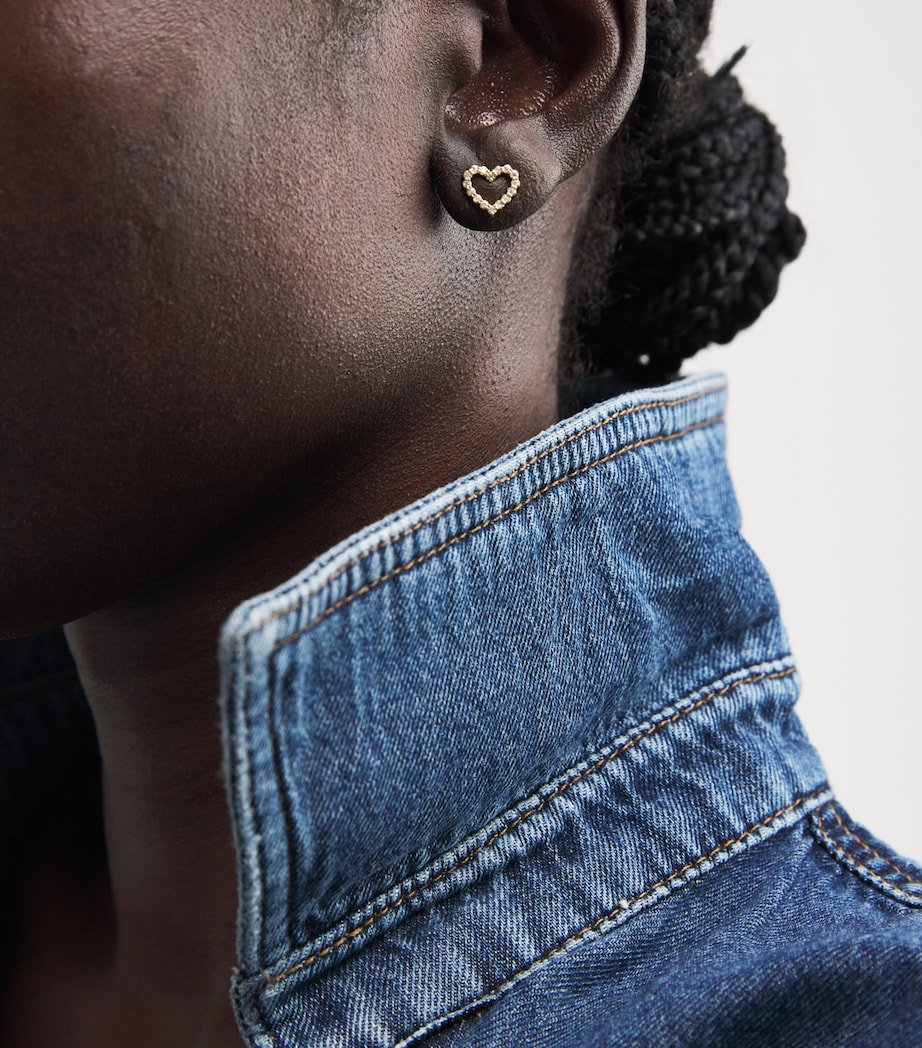 Mini Yellow Gold and Diamond Open Heart Stud Earrings YELLOW GOLD Image 2