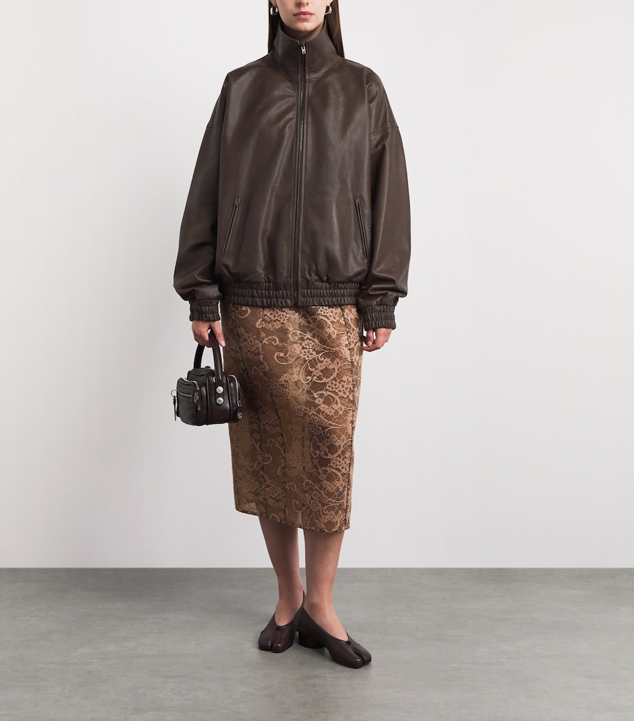 Acne Studios Womens Leather Bomber Jacket Adm Dark Brown Image 2