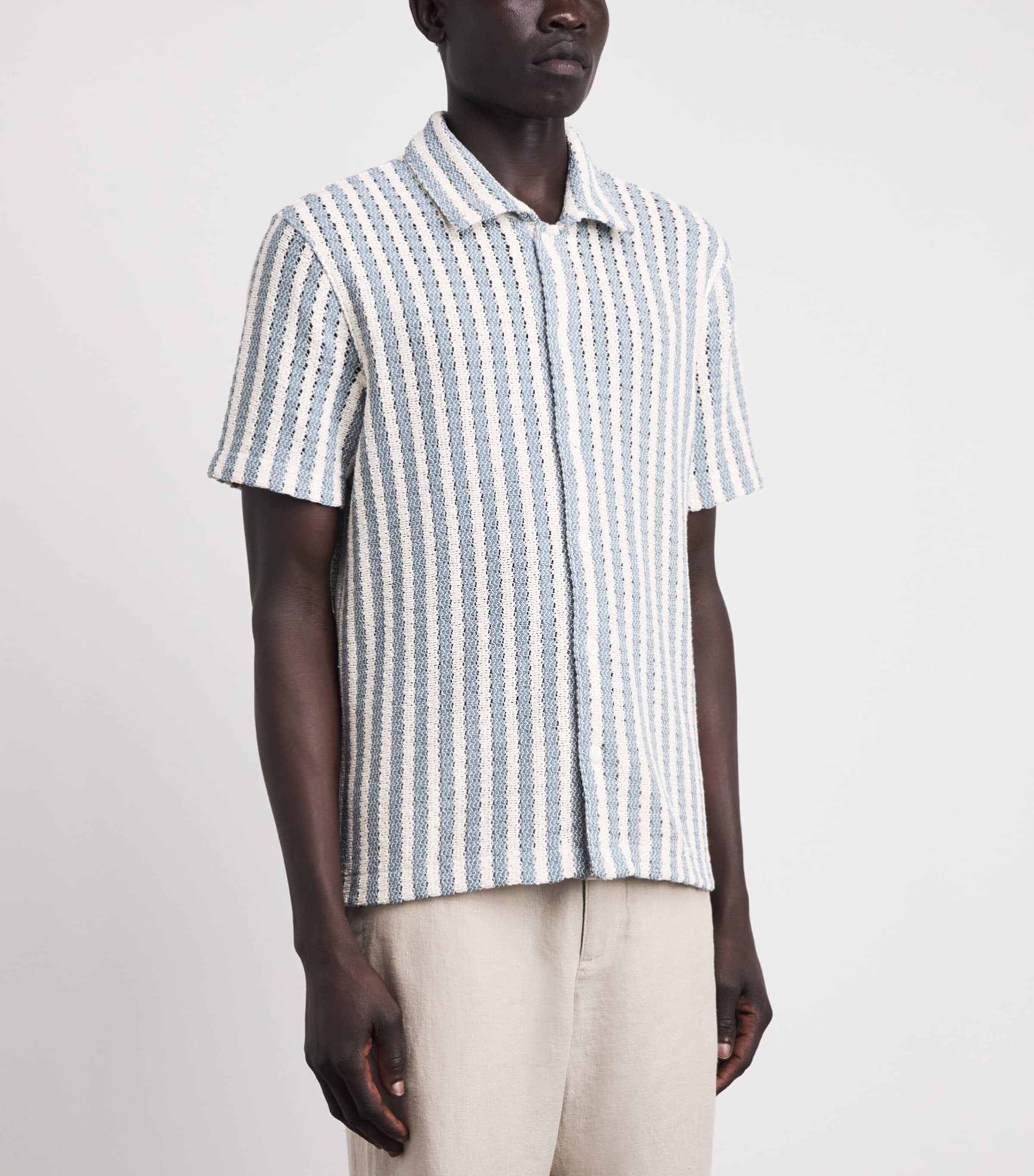 Vince Mens Cotton-Blend Beach Stripe Shirt Unfrm Blu Cmb Image 4