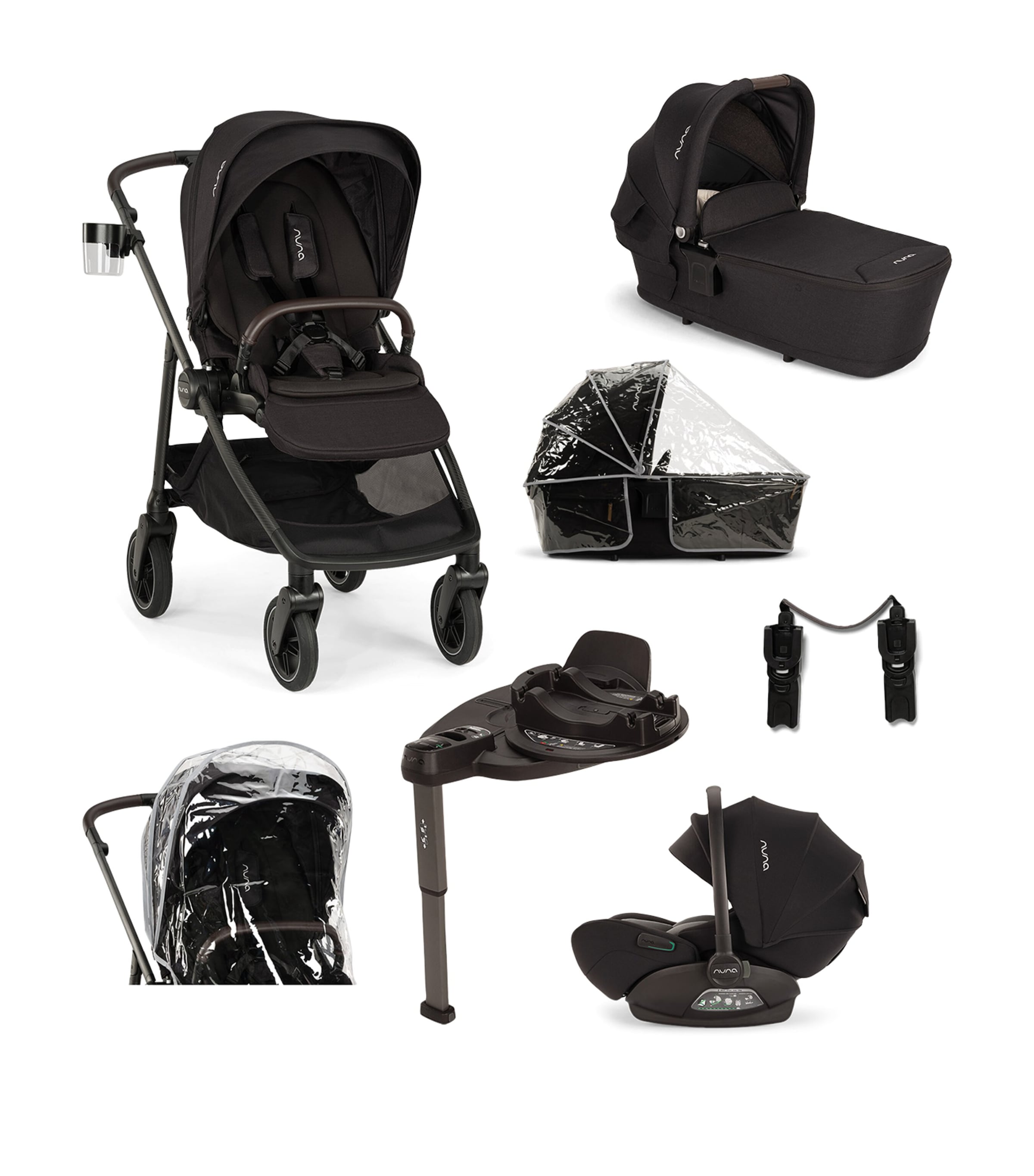 SWIV Pushchair, LYTL Carry Cot, ARRA Flex Car Seat and BASE Curv Adaptor Bundle CAVIAR Image 1