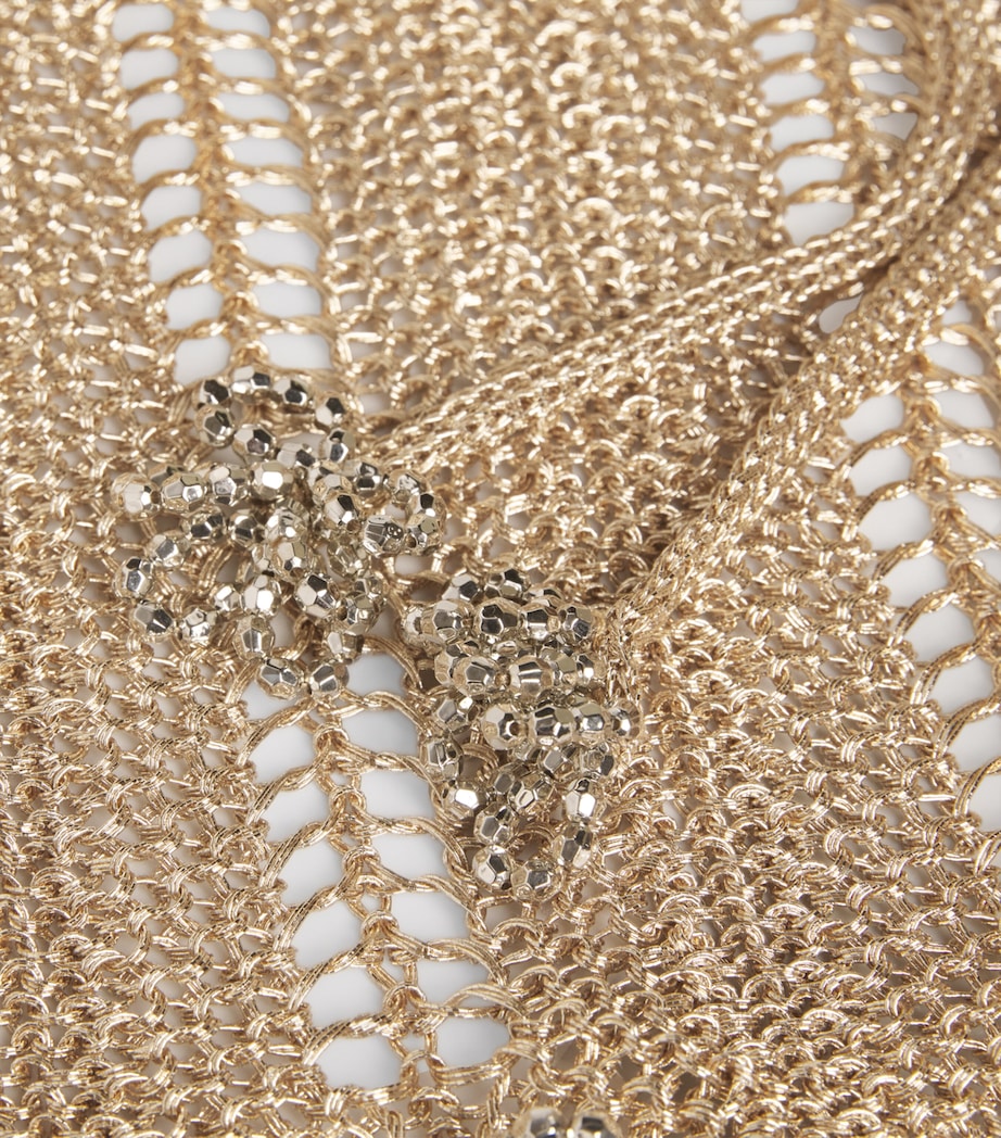 Rabanne Womens Crochet Beaded Cardigan Light Gold Image 5