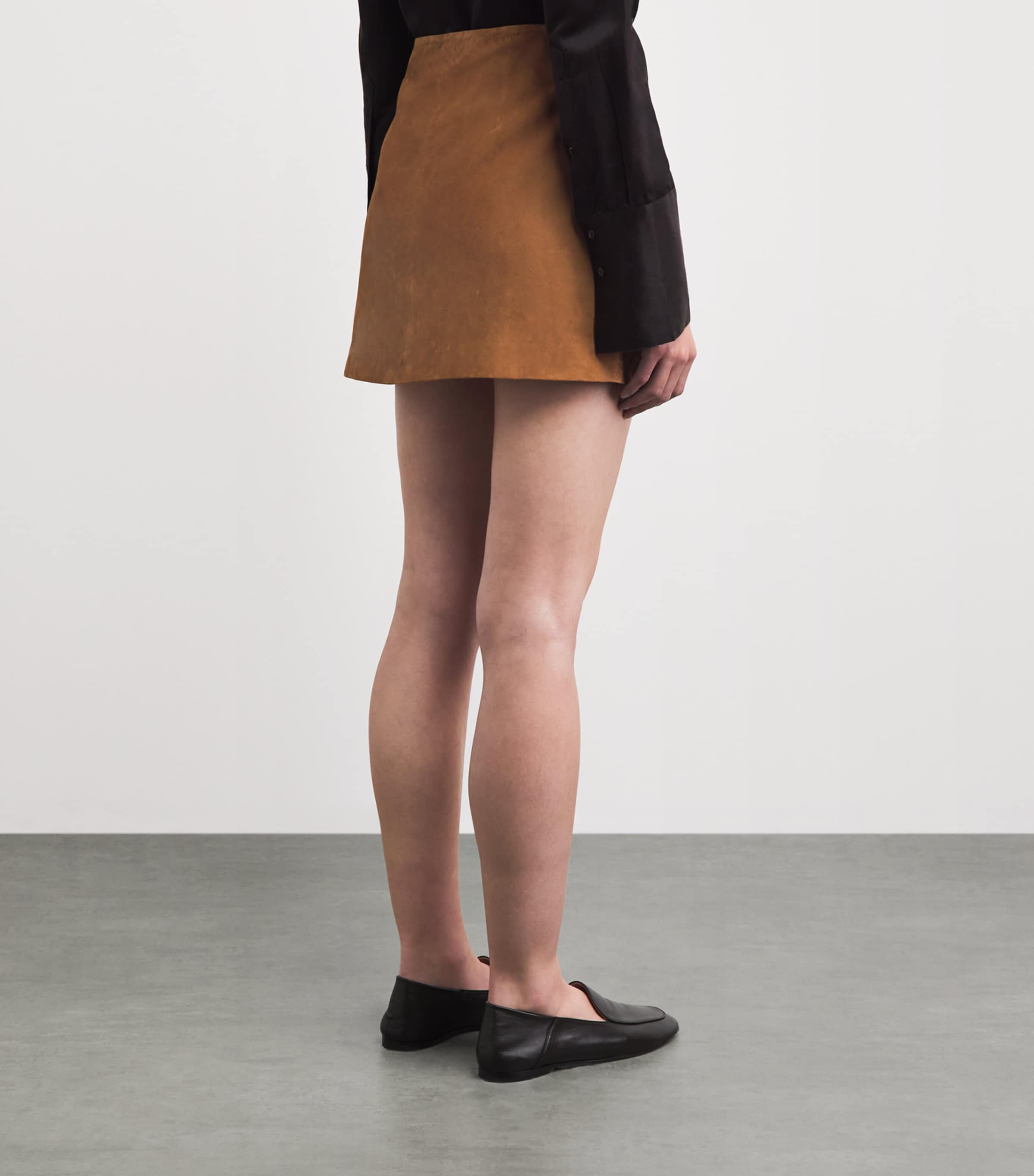 Arma Womens Lamb Suede Melody Mini Skirt Whiskey Image 5