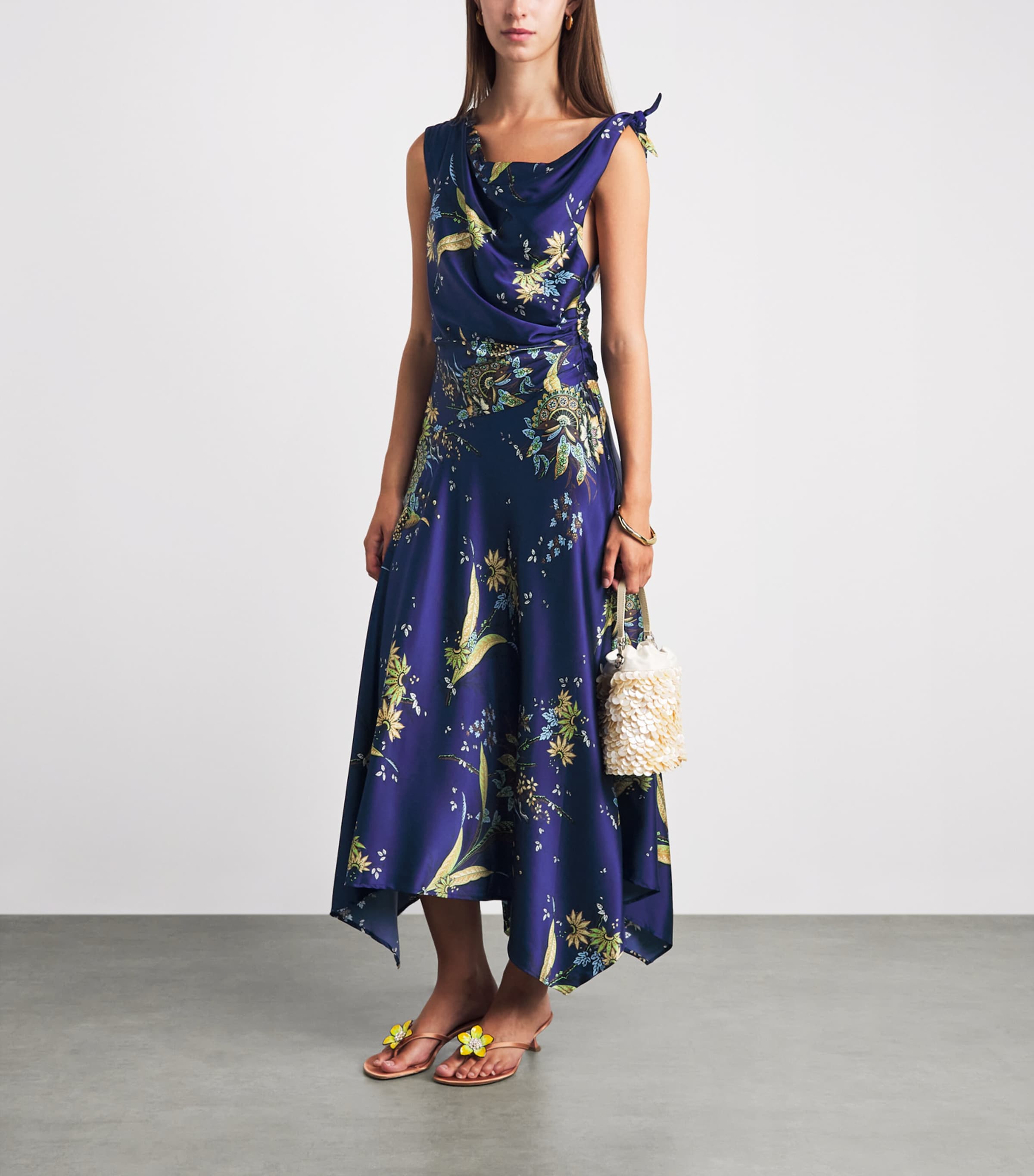 STAUD Womens Silk Portia Midi Dress Tpmd Tapestry Mdnght Image 2