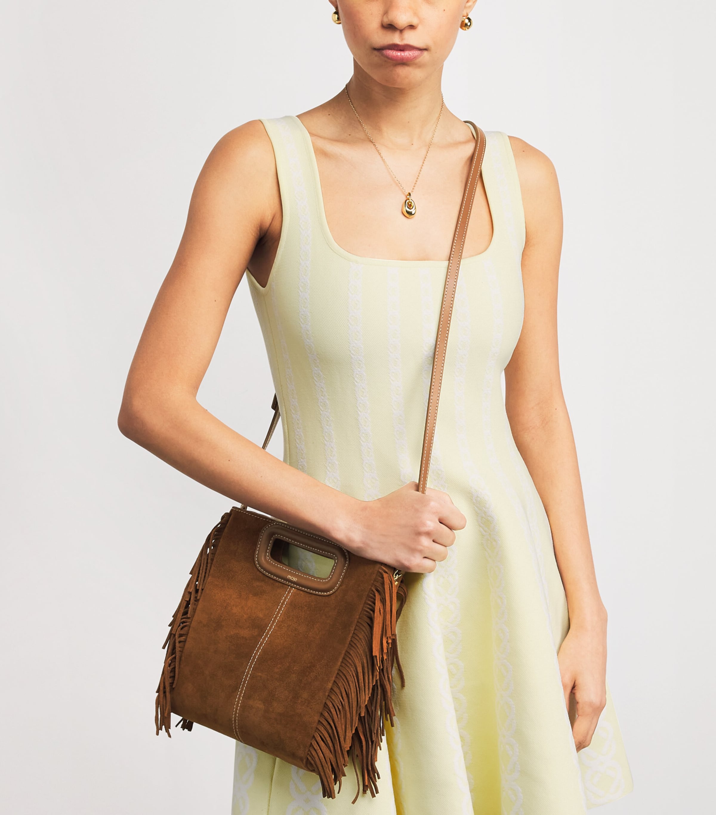Suede Fringed M Top-Handle Bag BROWN Image 2