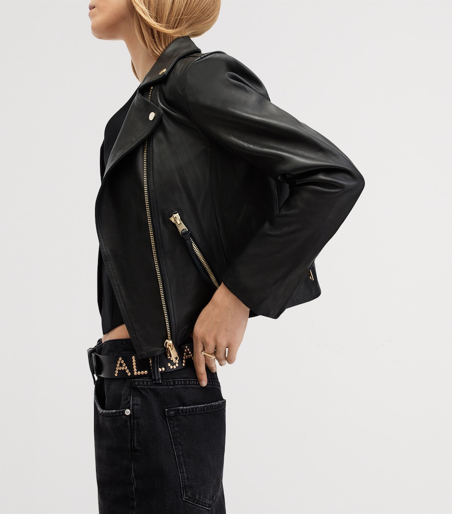 Leather Dalby Biker Jacket BLACK/GOLD Image 5