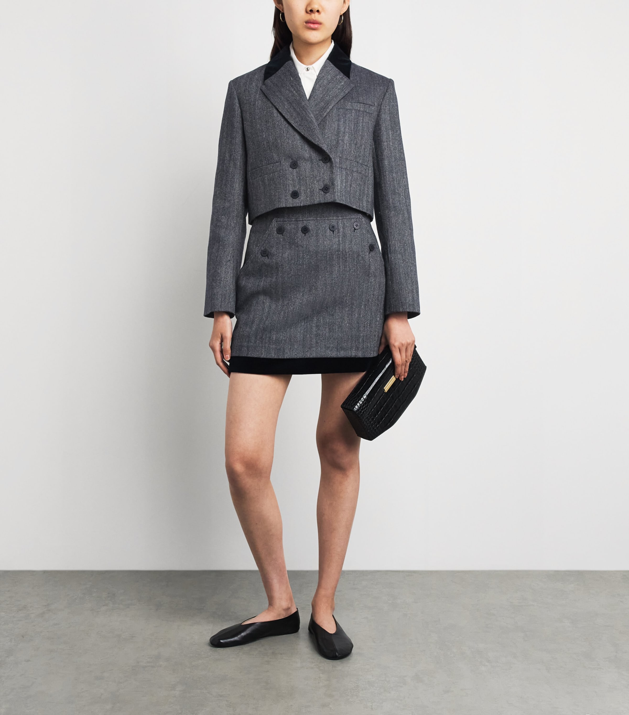 Claudie Pierlot Womens Tweed-Velvet Cropped Blazer Dual Color Image 2