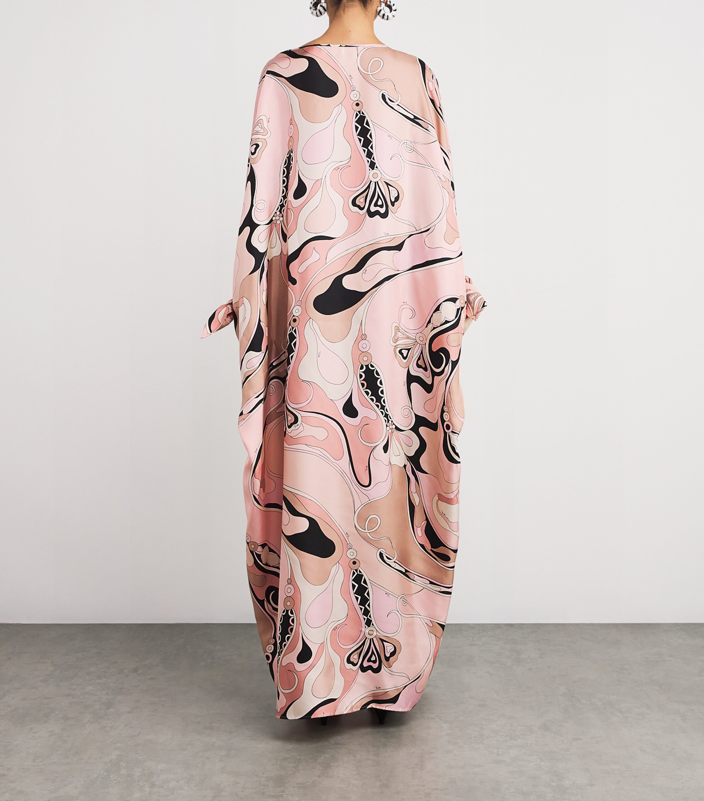 Silk Orchidee Print Maxi Kaftan 023 NUDE Image 3