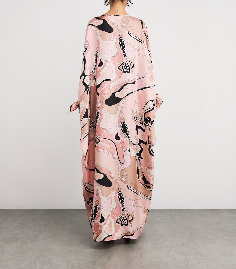 Silk Orchidee Print Maxi Kaftan 023 NUDE Image 3