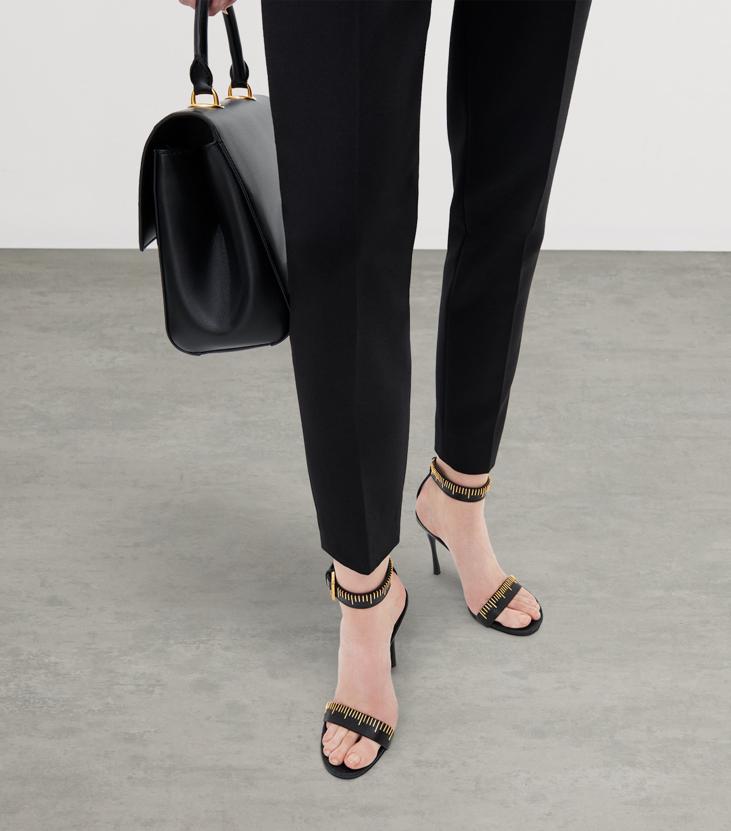 Schiaparelli Leather Measuring Tape Heeled Sandals 105 Black Image 3