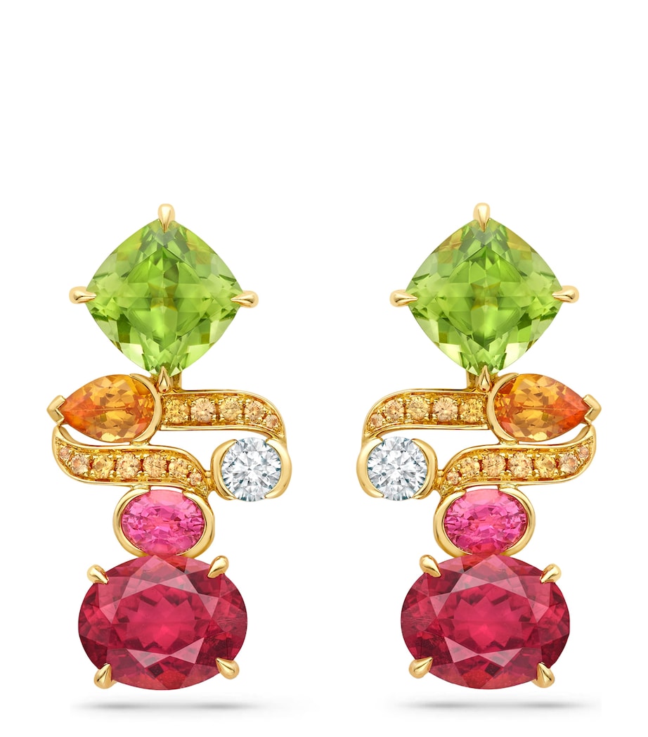 French Gold, Diamond and Mixed Gemstone Play of Light Earrings YELLOW GOLD Image 1