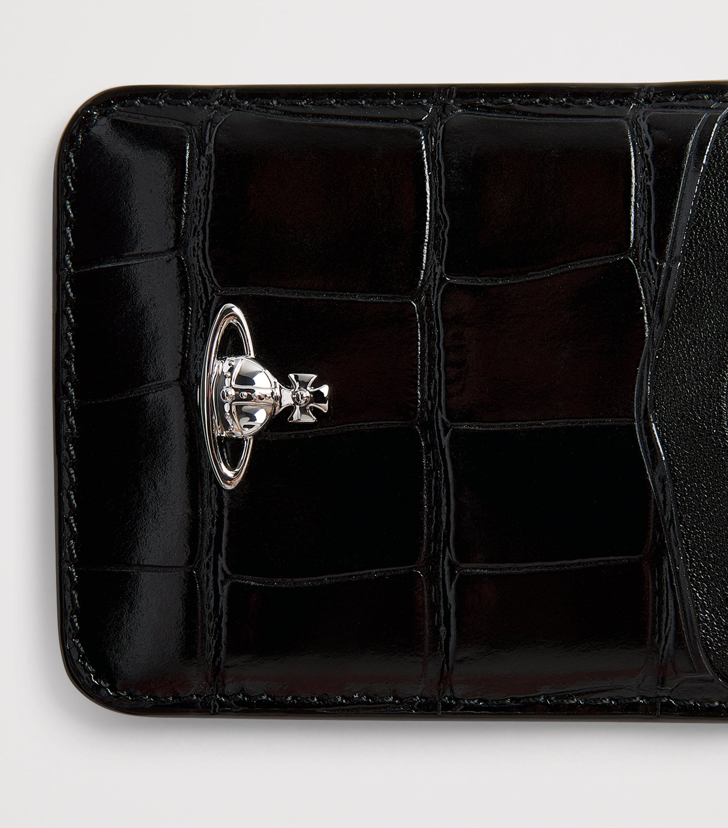 Vivienne Westwood Croc-Embossed Orb Magnetic Card Holder Black Image 3