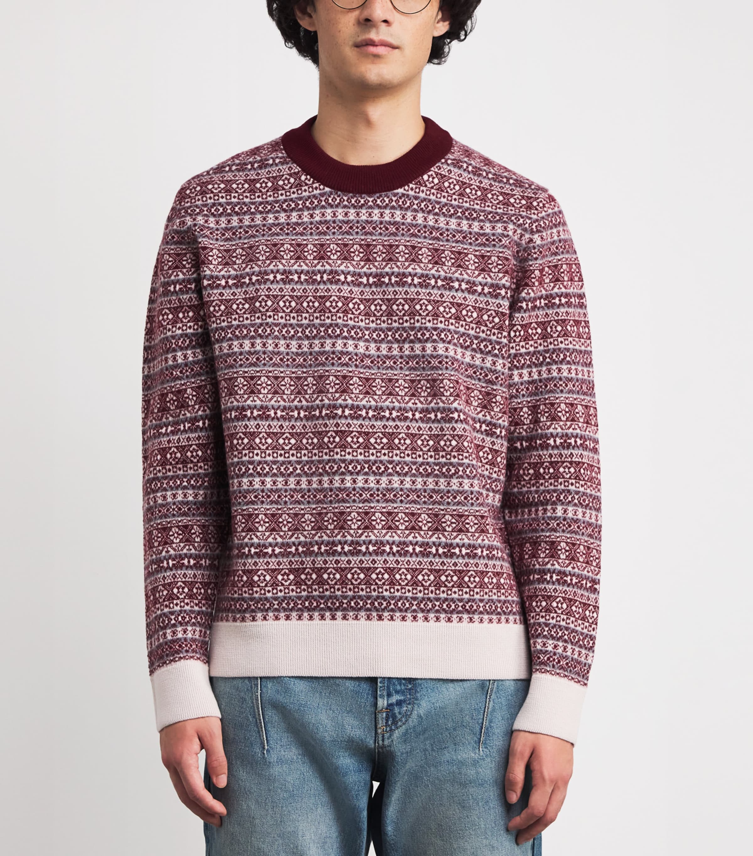 Wool Fair Isle Sweater BIANCO, SABBIA E GRI Image 3
