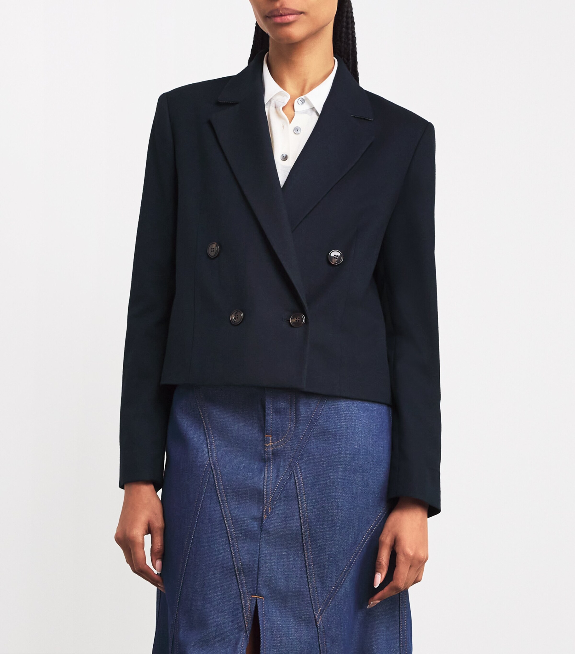 MAX&Co. Womens Cropped Flannel Blazer Navy Image 3