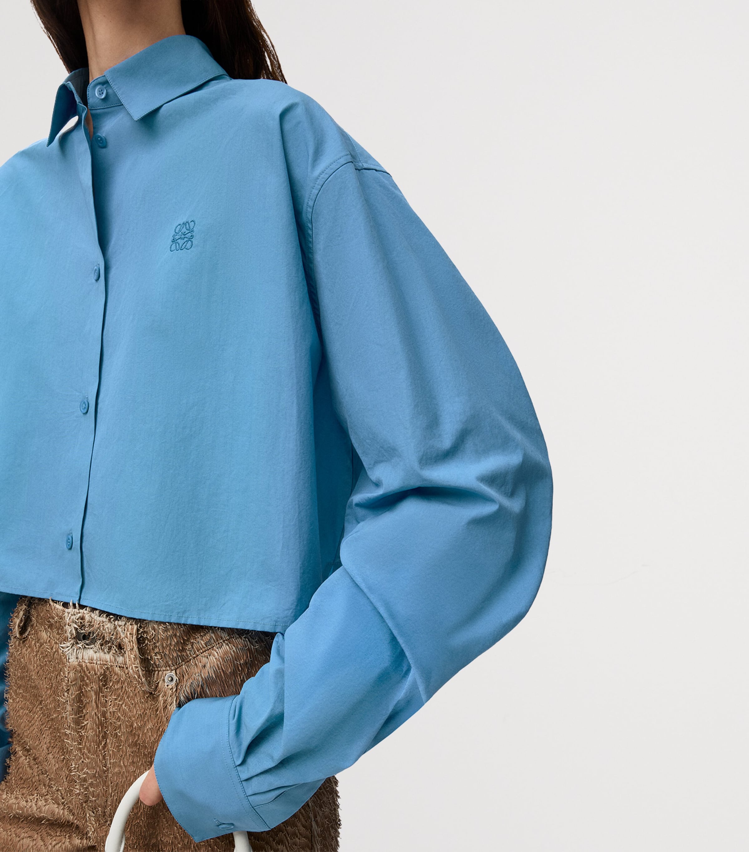 LOEWE Womens Cotton Cropped Shirt Blue Image 5