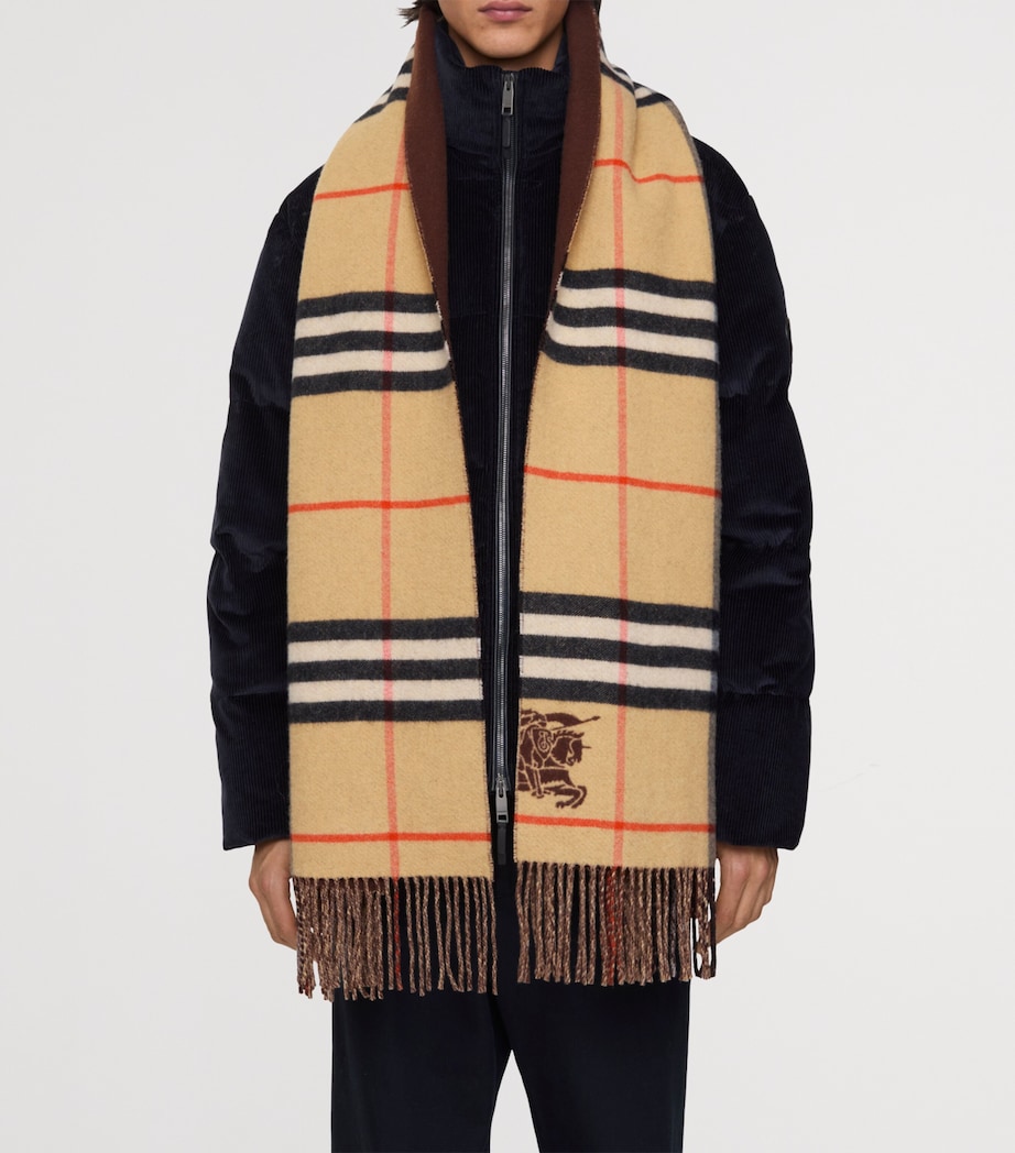 Cashmere Wide Reversible EKD Scarf SAND Image 3