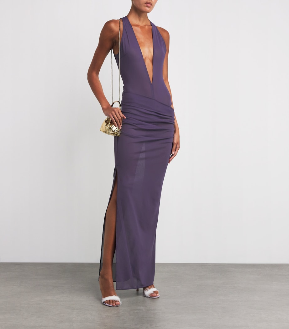 Stretch-Mesh Maxi Dress GRAPE Image 2