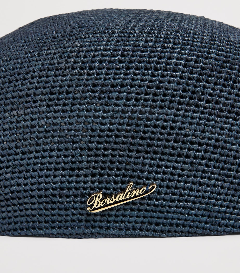 Borsalino Raffia Miami Flat Beret Navy Pin Oro Image 5