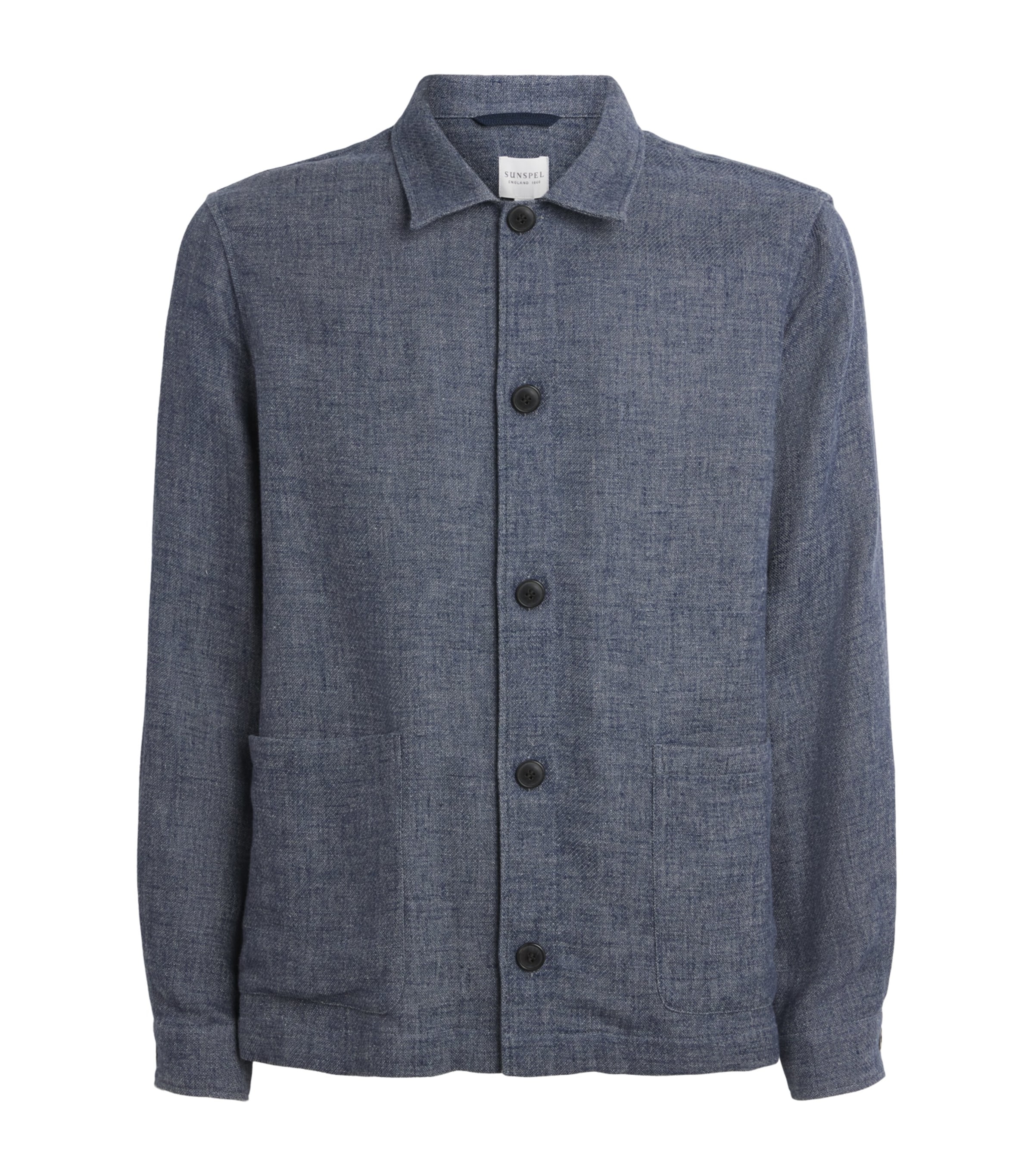 Sunspel Mens Cotton-Linen Twill Twin-Pocket Jacket Buds Denim Blue Image 1