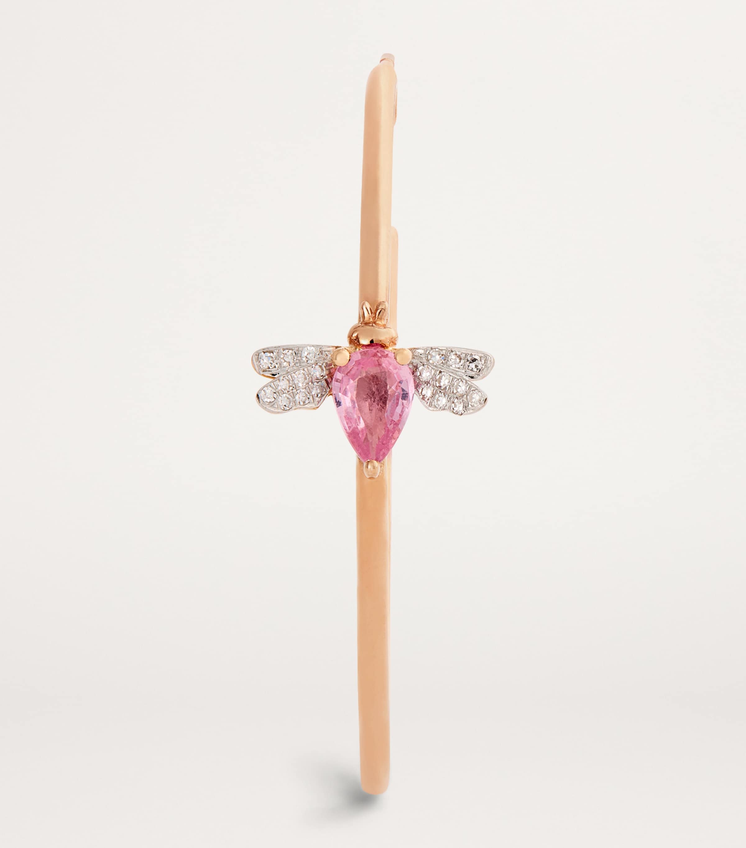 Rose Gold, Diamond and Pink Sapphire Honey Bee Single Hoop Earring ROSE GOLD Image 3