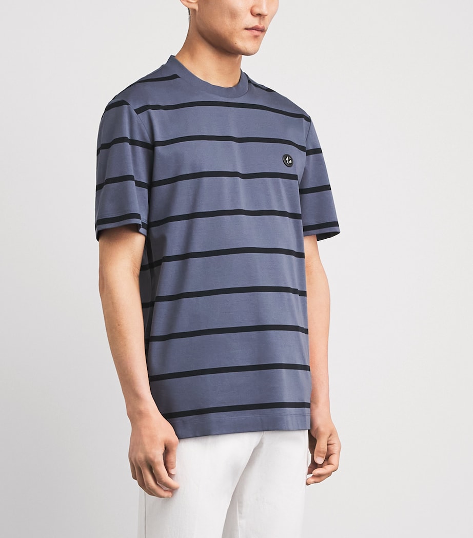 BOSS Mens Cotton Stripe Emblem T-Shirt Open Blue Image 4