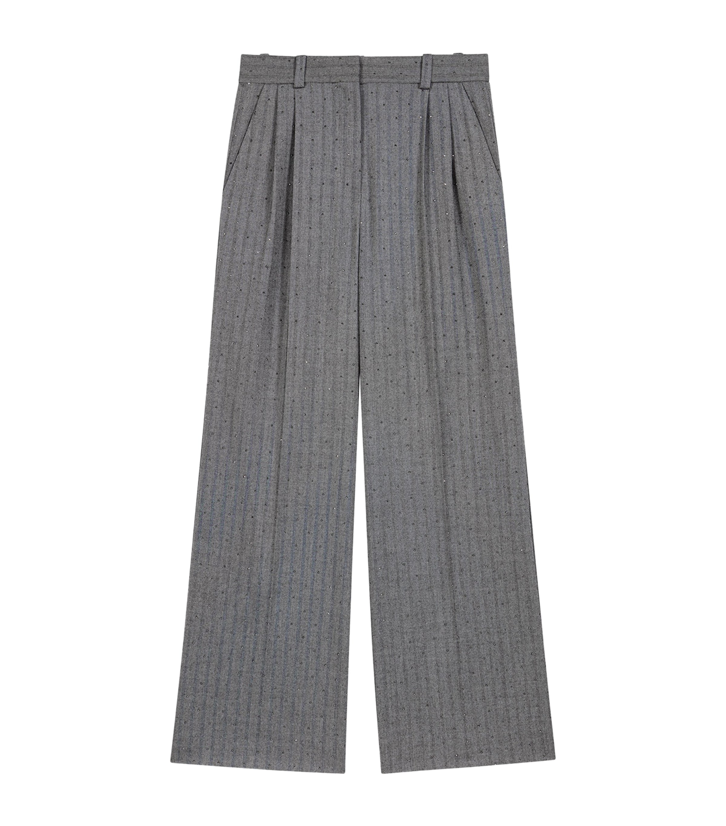 Maje Womens Rhinestone Wide-Leg Tailored Trousers Grey Image 1