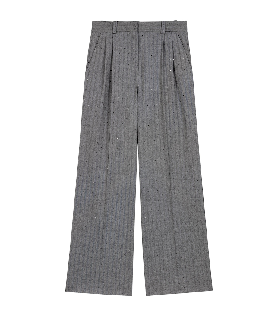 Maje Womens Rhinestone Wide-Leg Tailored Trousers Grey Image 1