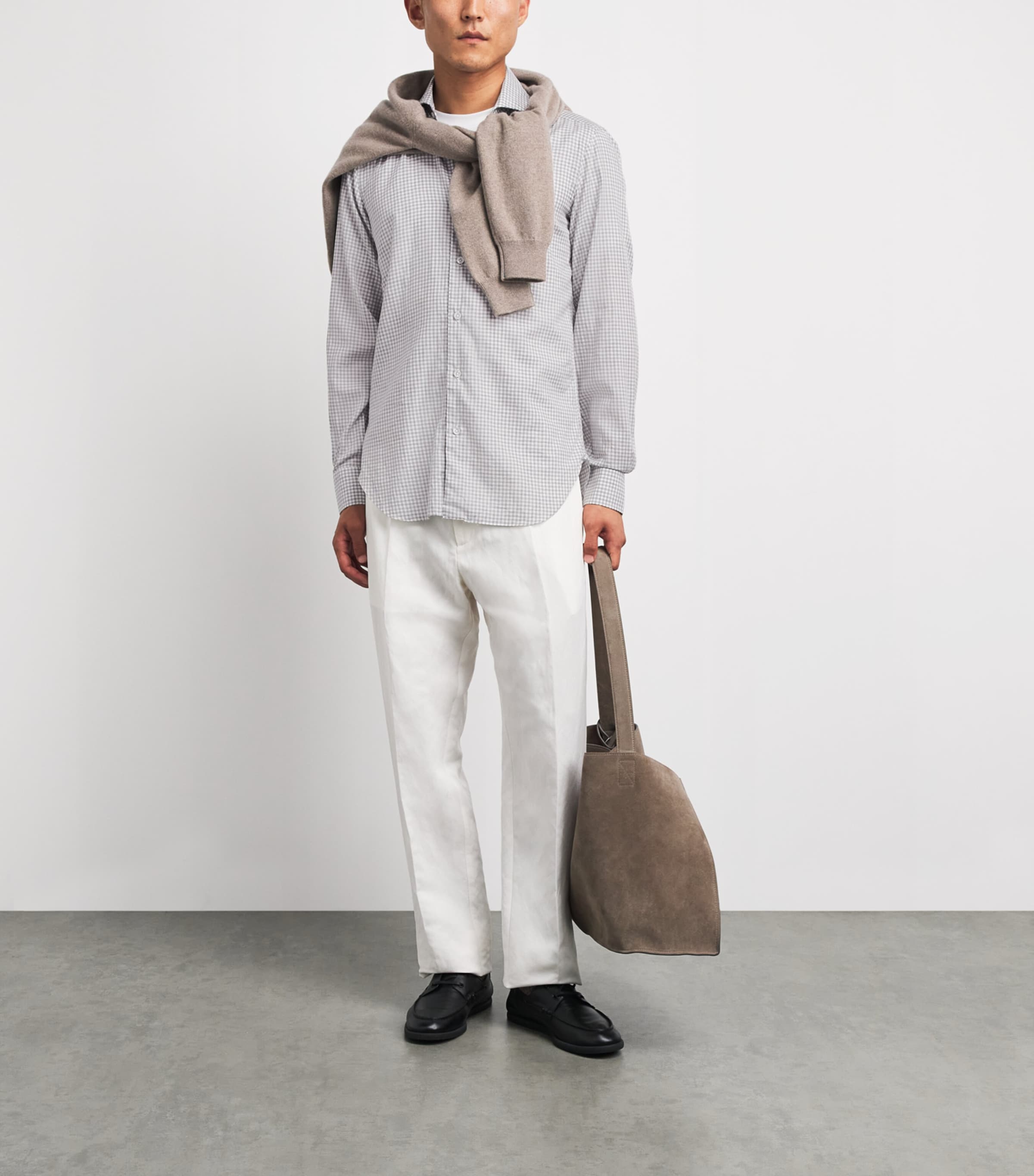 Barba Napoli Mens Cotton Washed Check Shirt Grey Image 2