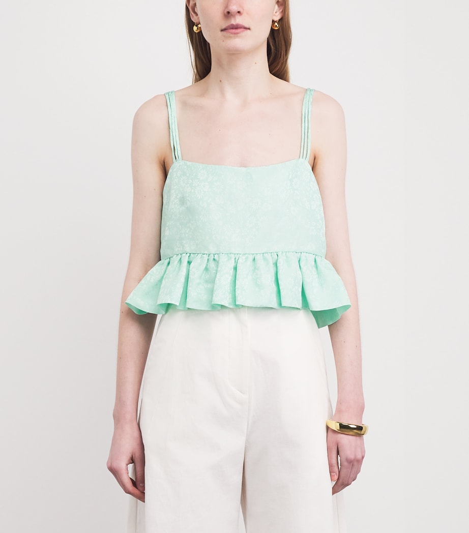 Sandro Paris Womens Floral Jacquard Ruffle Crop Top Light Green Image 4