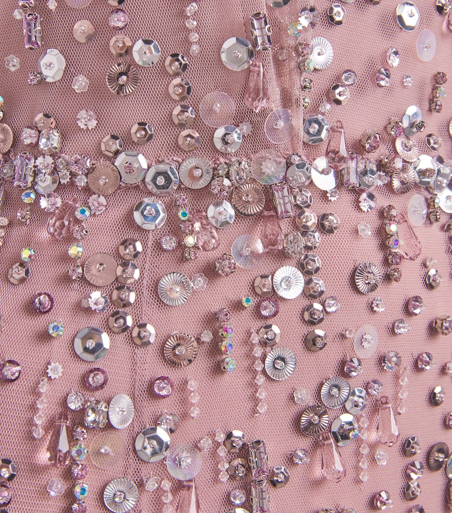 Jenny Packham Womens Embellished Crystal Drop Gown Dusty Rose Image 6