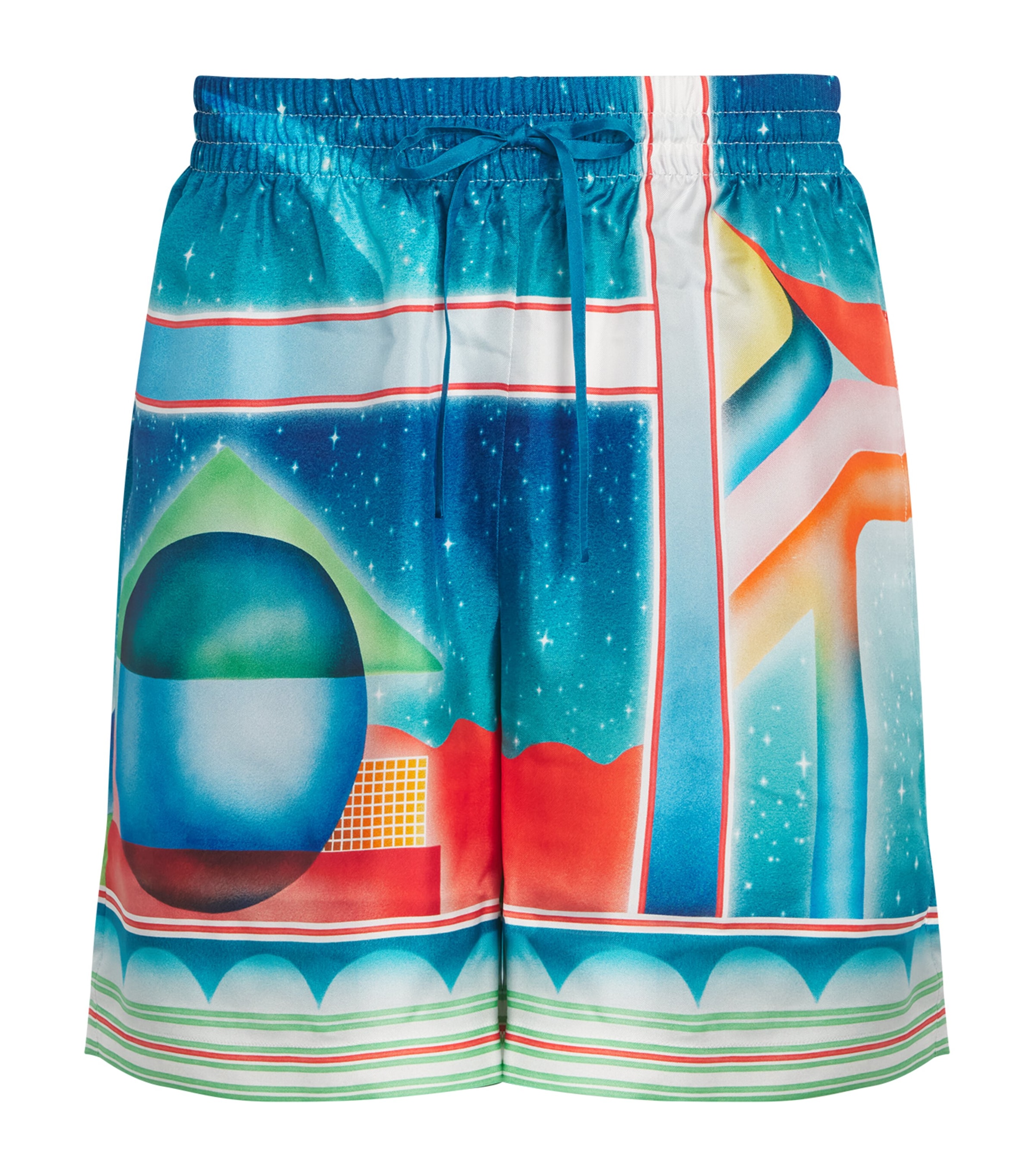 Casablanca Silk Galaxy Court Print Shorts In Blue