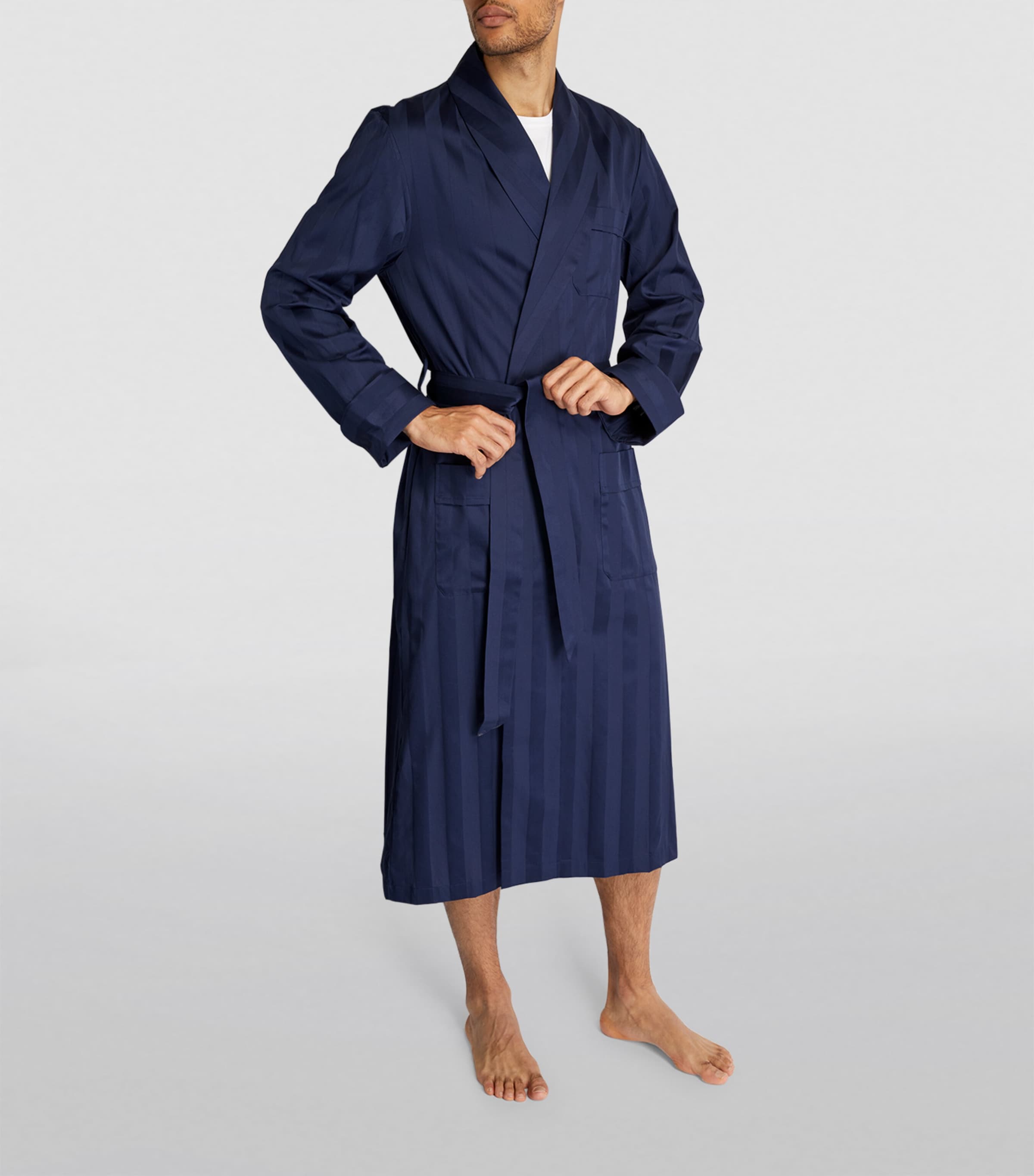 Satin Striped Robe NAVY Image 2
