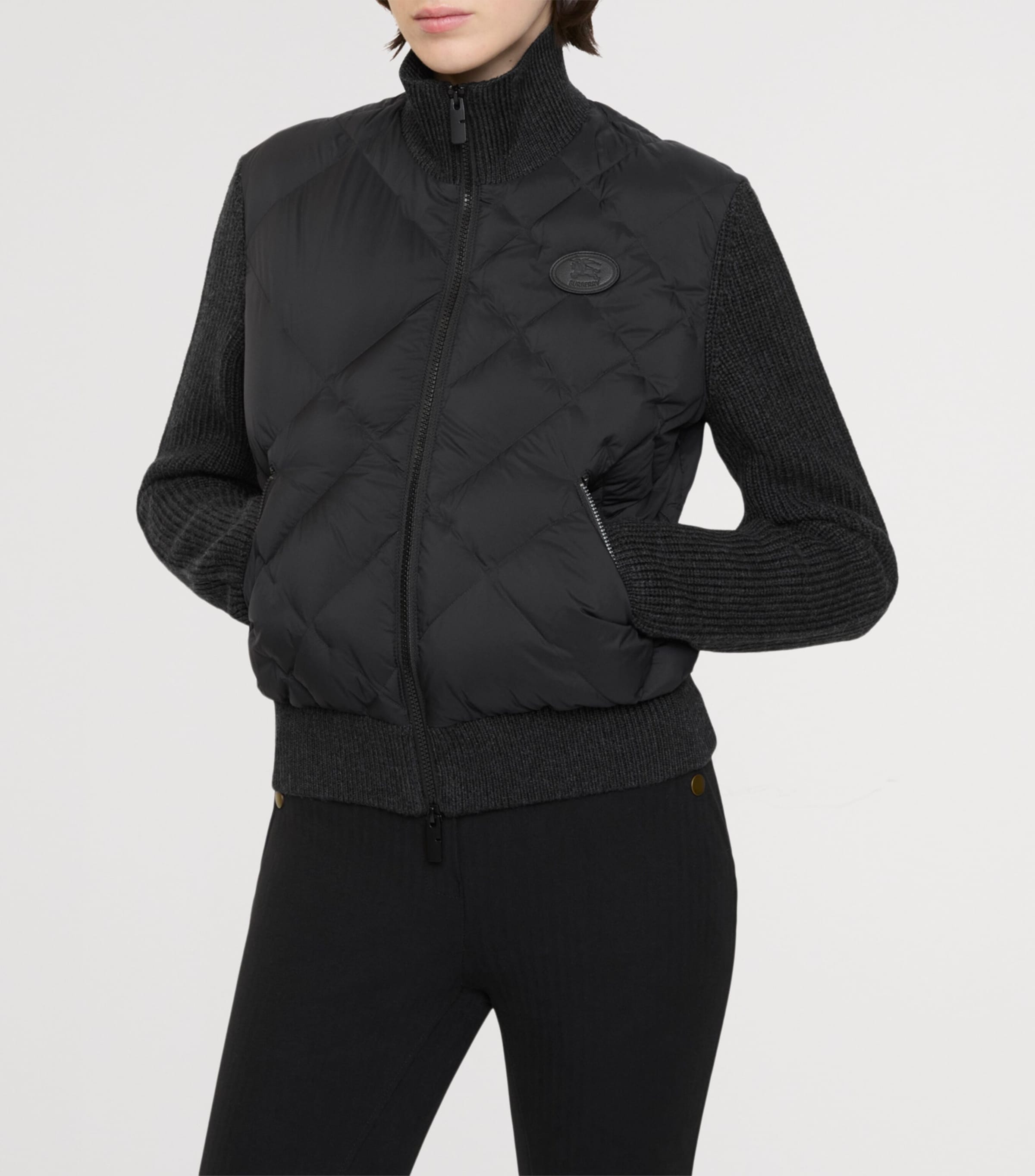 Down Wool-Sleeve Quilted Jacket BLACK Image 2