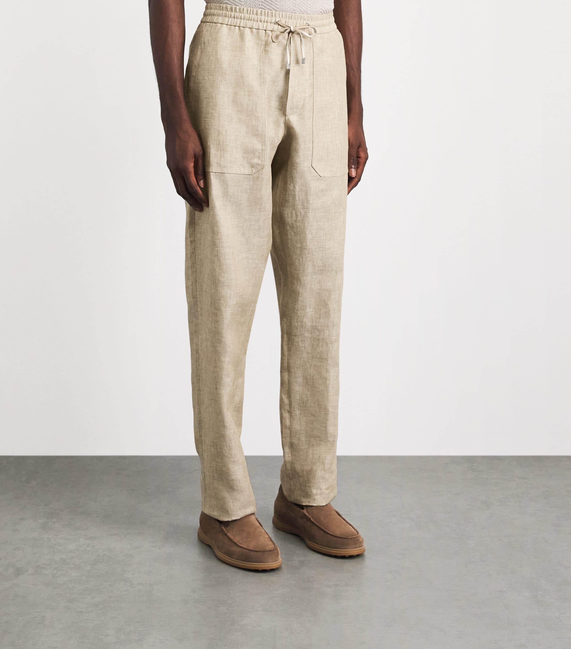 Brett Johnson Mens Linen Drawstring Trousers Sand Image 4
