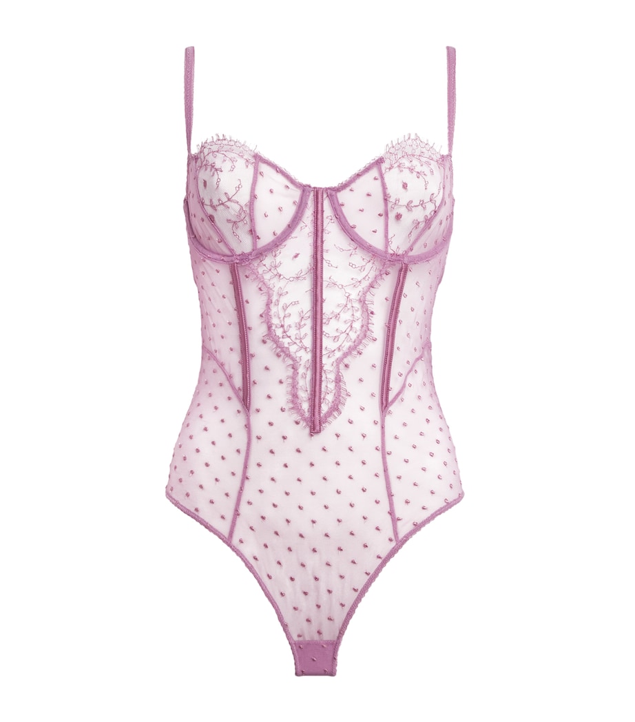 Kiki de Montparnasse Womens Lace Merci Beaucoup Bodysuit Mauve Image 1