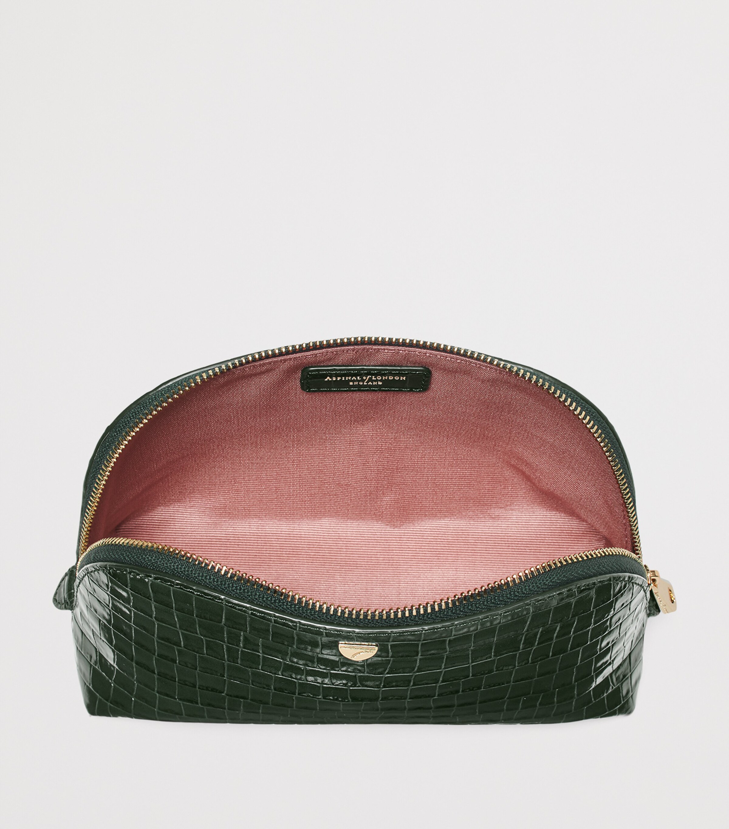 Small Leather Croc-Embossed Cosmetic Case EVERGREEN Image 4