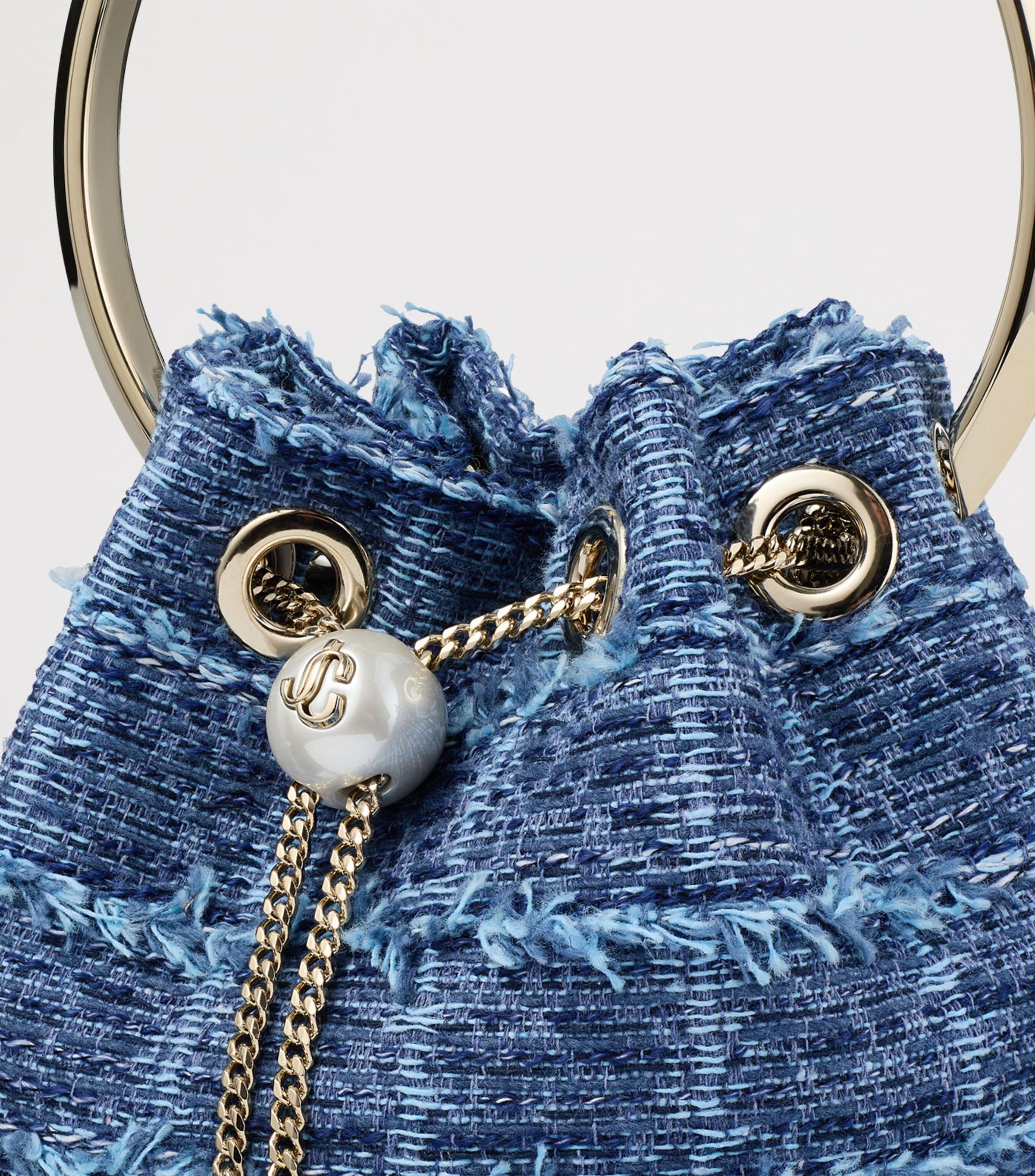 Jimmy Choo Bon Bon Denim Top-Handle Bag Denim Grid/light Gol Image 6