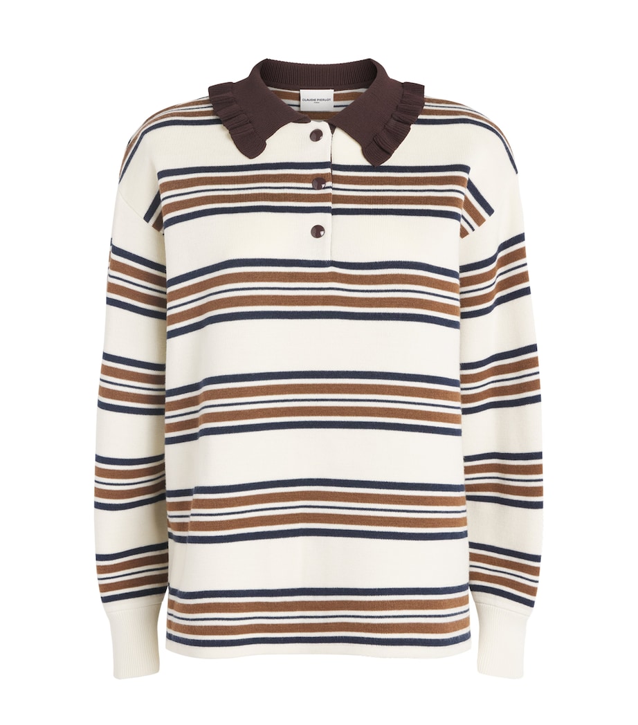 Claudie Pierlot Womens Ruffled-Collar Rugby Polo Sweater Multicolored Image 1