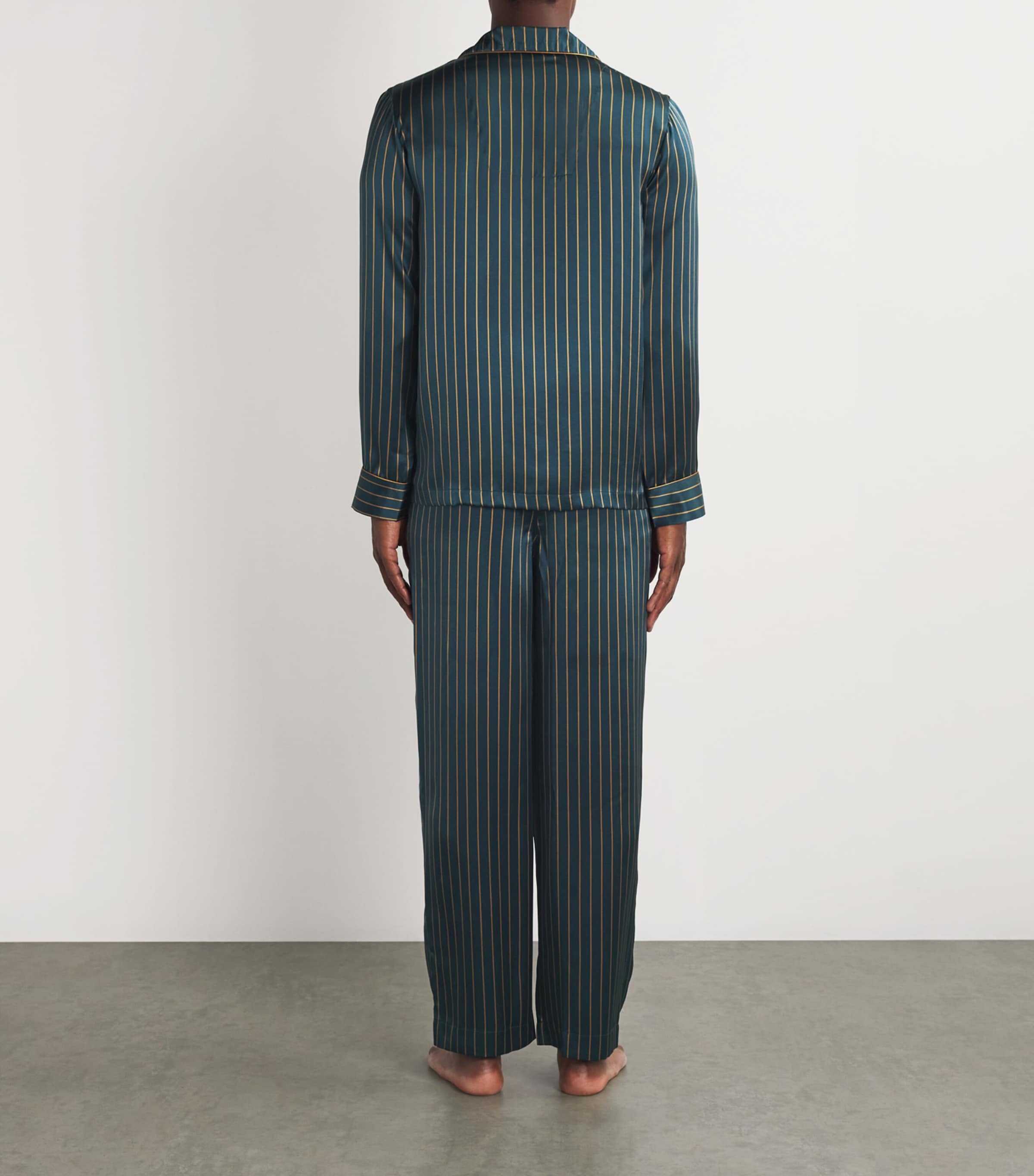 Derek Rose Mens Silk Brindisi Pyjama Set Green Image 3