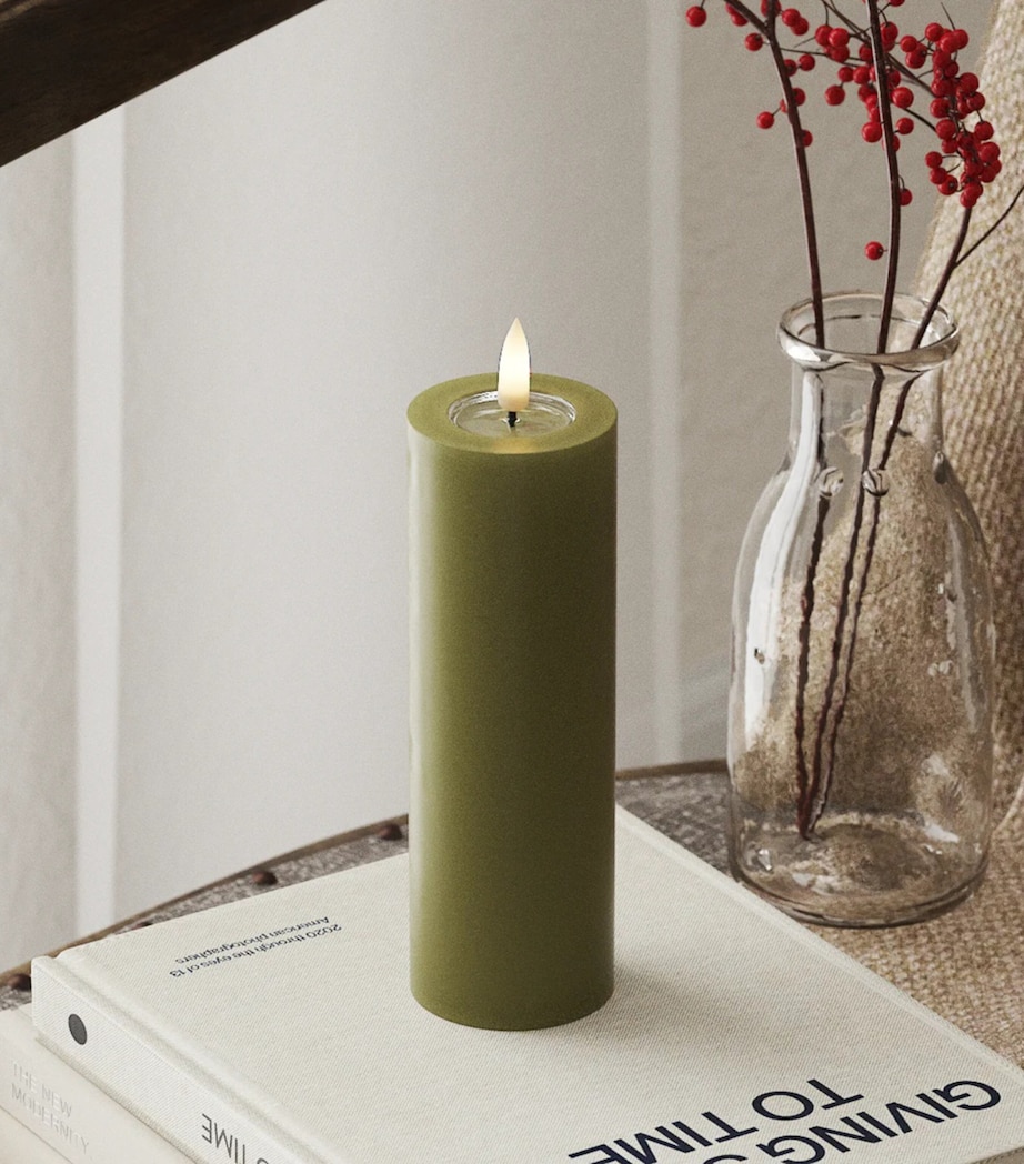 Deluxe Homeart LED Pillar Candle (15cm) Olive Image 2