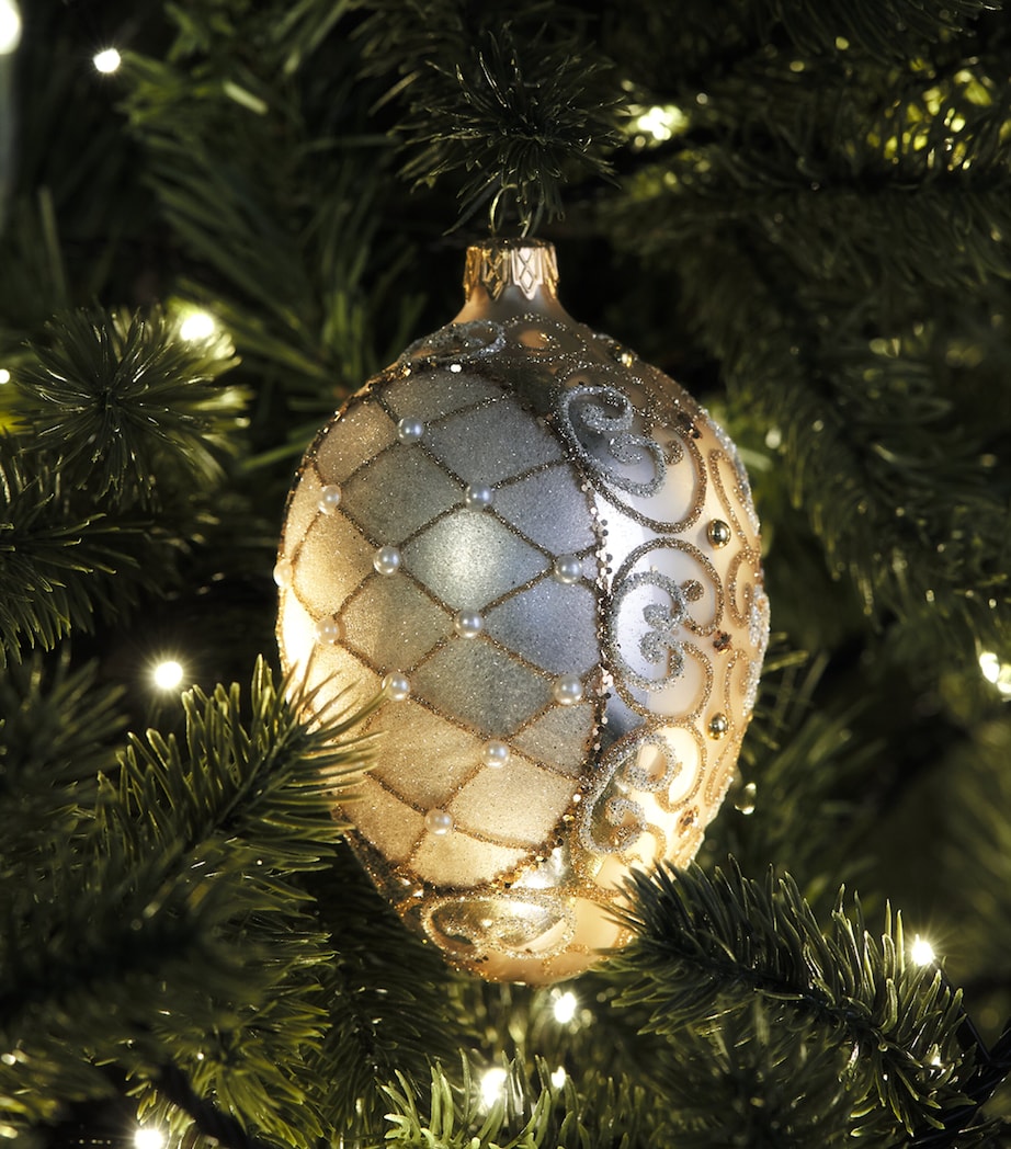 Harrods Glitter and Faux Pearl-Embellished Egg Bauble Champagne Image 3