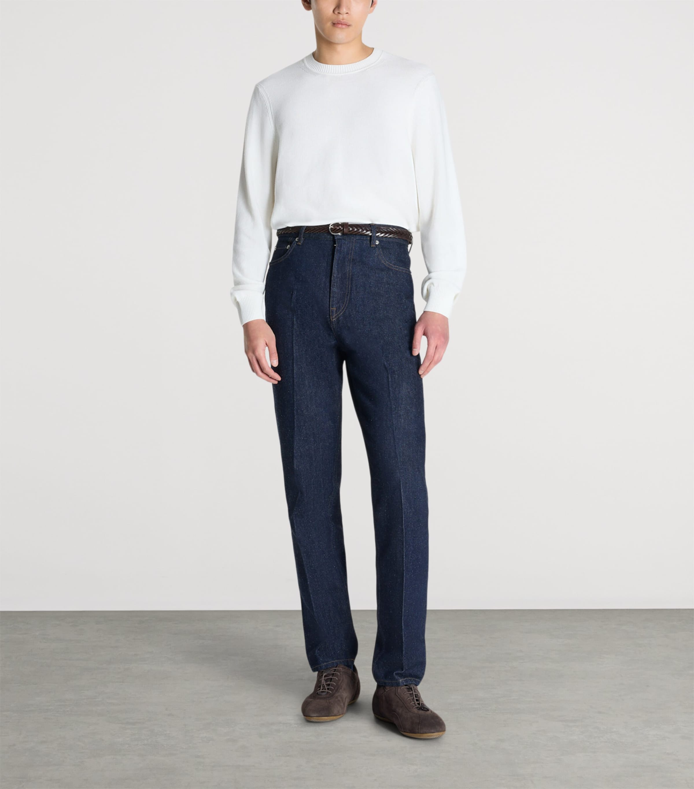 Dunhill Mens Cotton Crew-Neck Sweater White Image 2