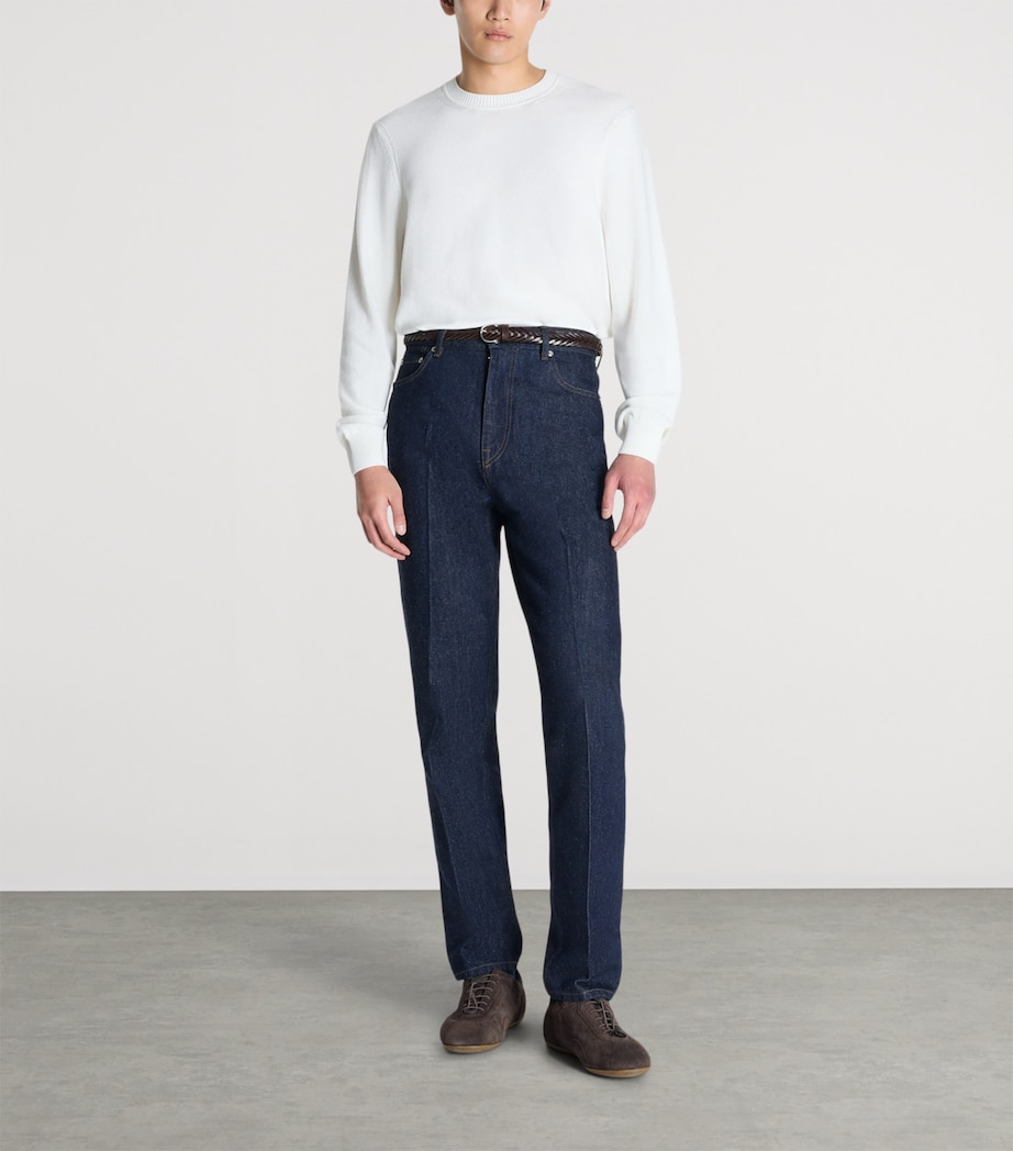 Dunhill Mens Cotton Crew-Neck Sweater White Image 2