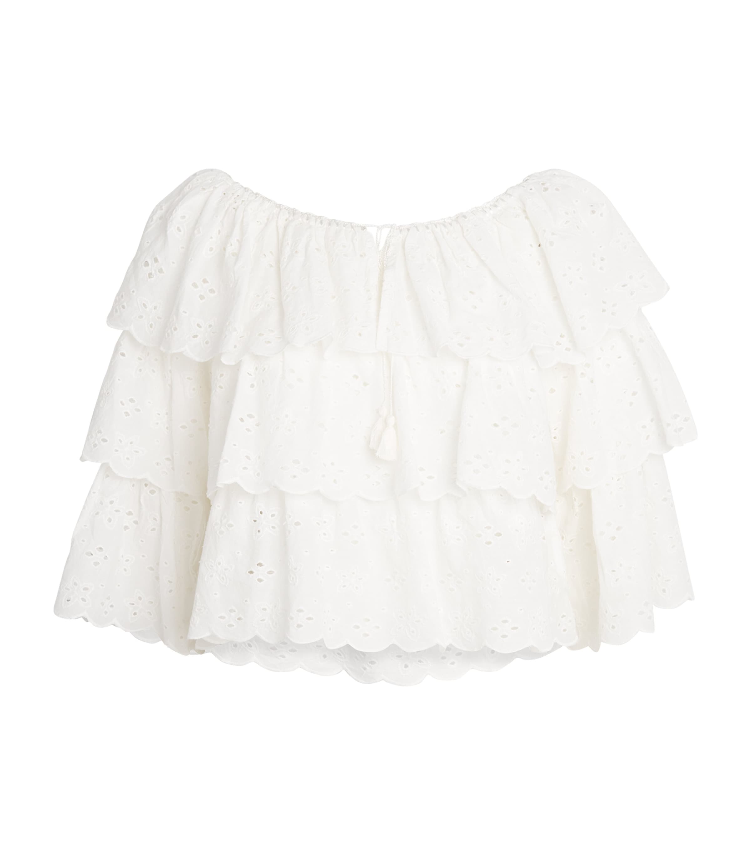 Rixo London Broderie Anglaise Tiered Cotton Top In White
