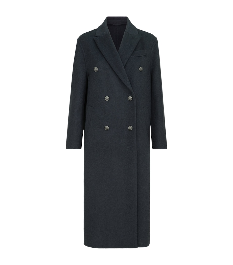 Brunello Cucinelli Womens Cashmere Double-Breasted Overcoat Blu Freddo Image 1