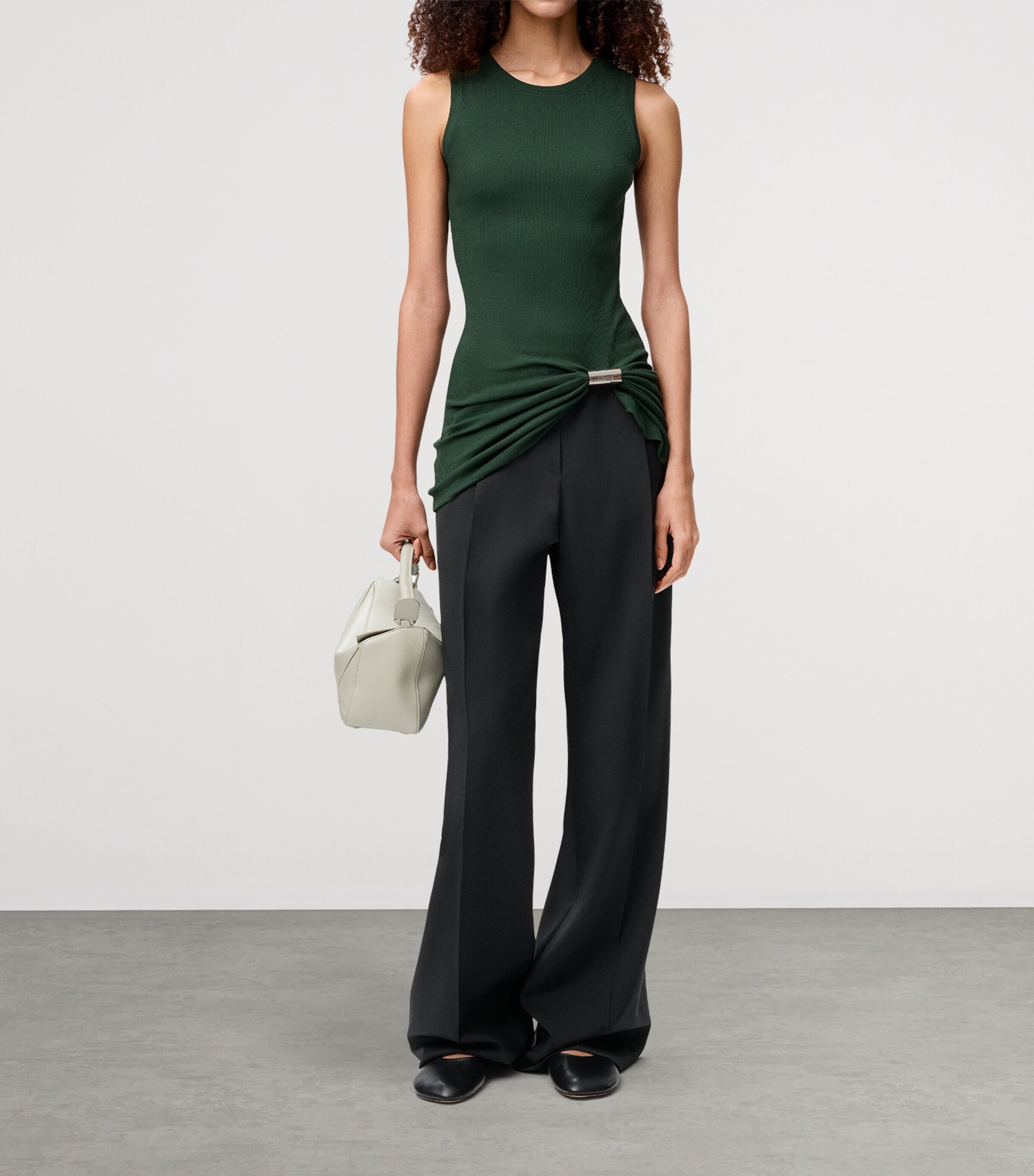 Cotton Draped Tank Top DARK GREEN Image 2