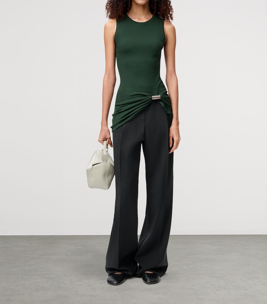 Cotton Draped Tank Top DARK GREEN Image 2