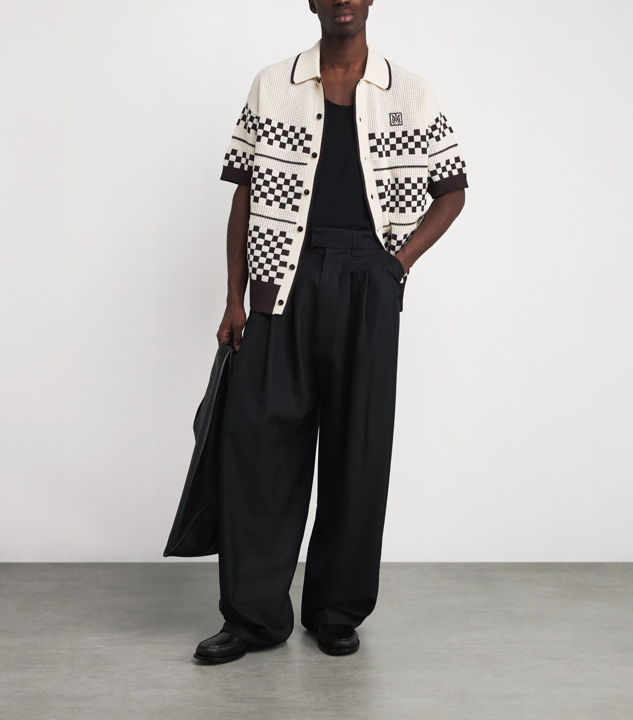 Wool-Blend Mesh Check Shirt ALABASTER Image 2