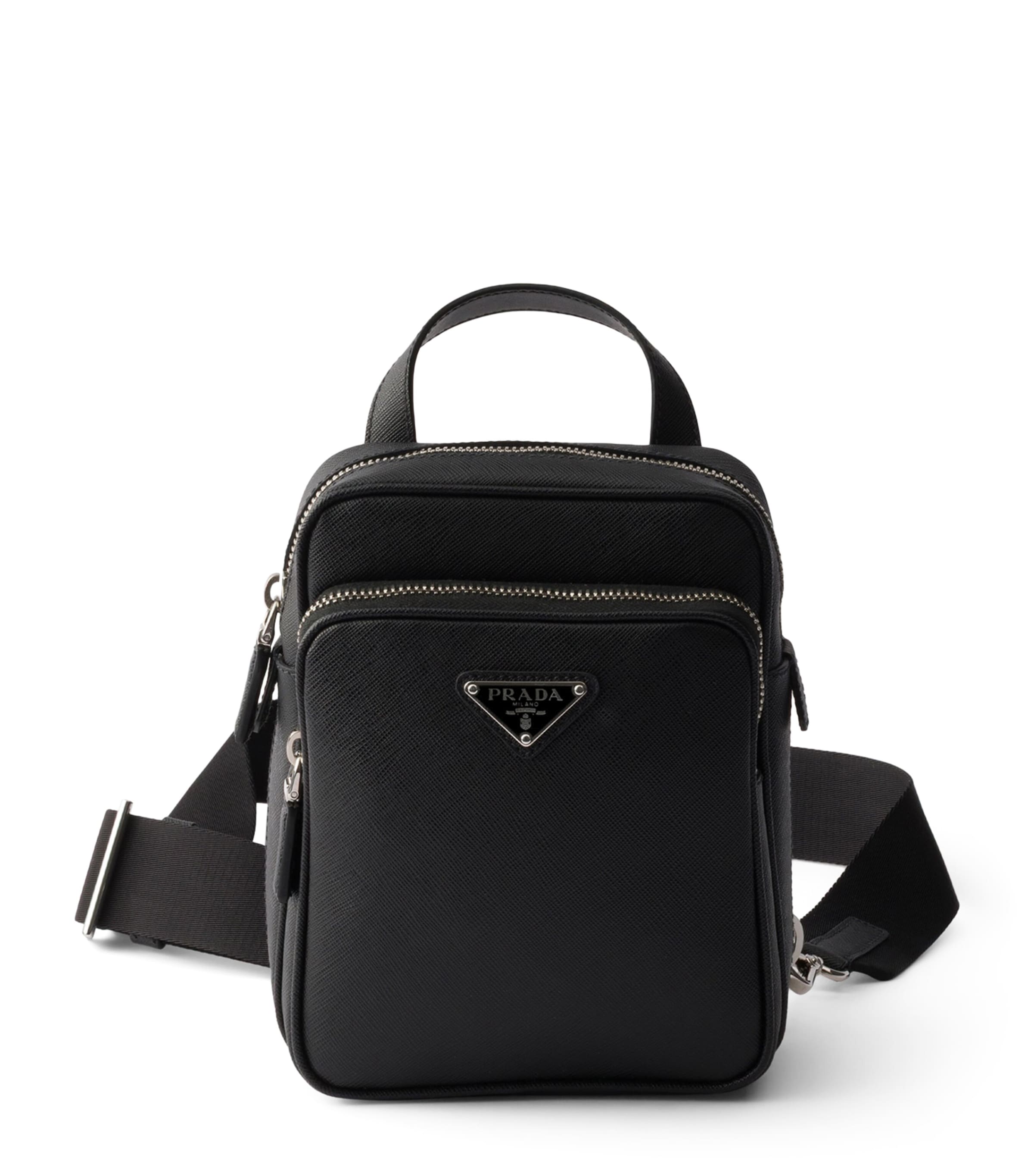 Prada Mini Saffiano Leather One-Shoulder Backpack Black Image 1